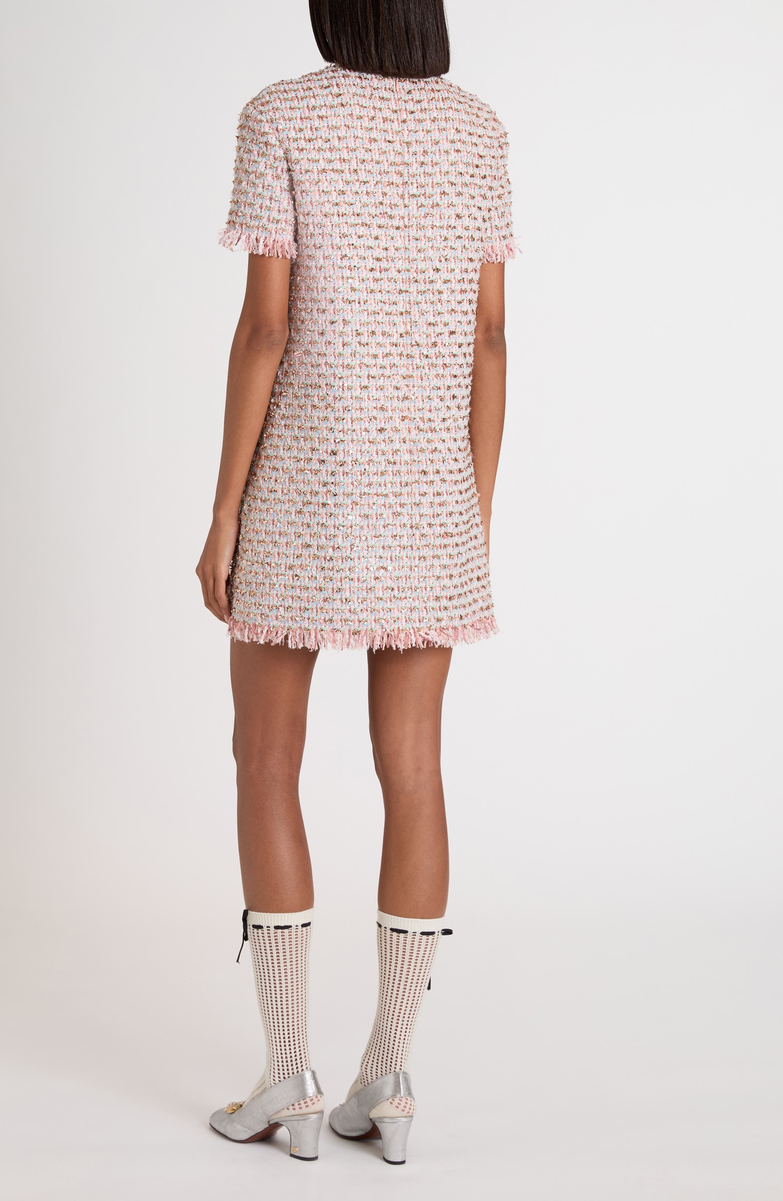 Valentino Garavani Embroidered Ribbon Tweed Shift Dress in Pink Multi at Nordstrom - 3