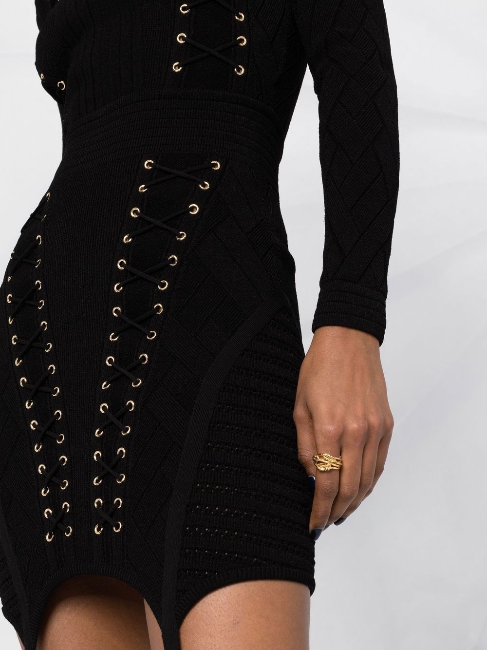 eyelet-detail lace-up dress - 5