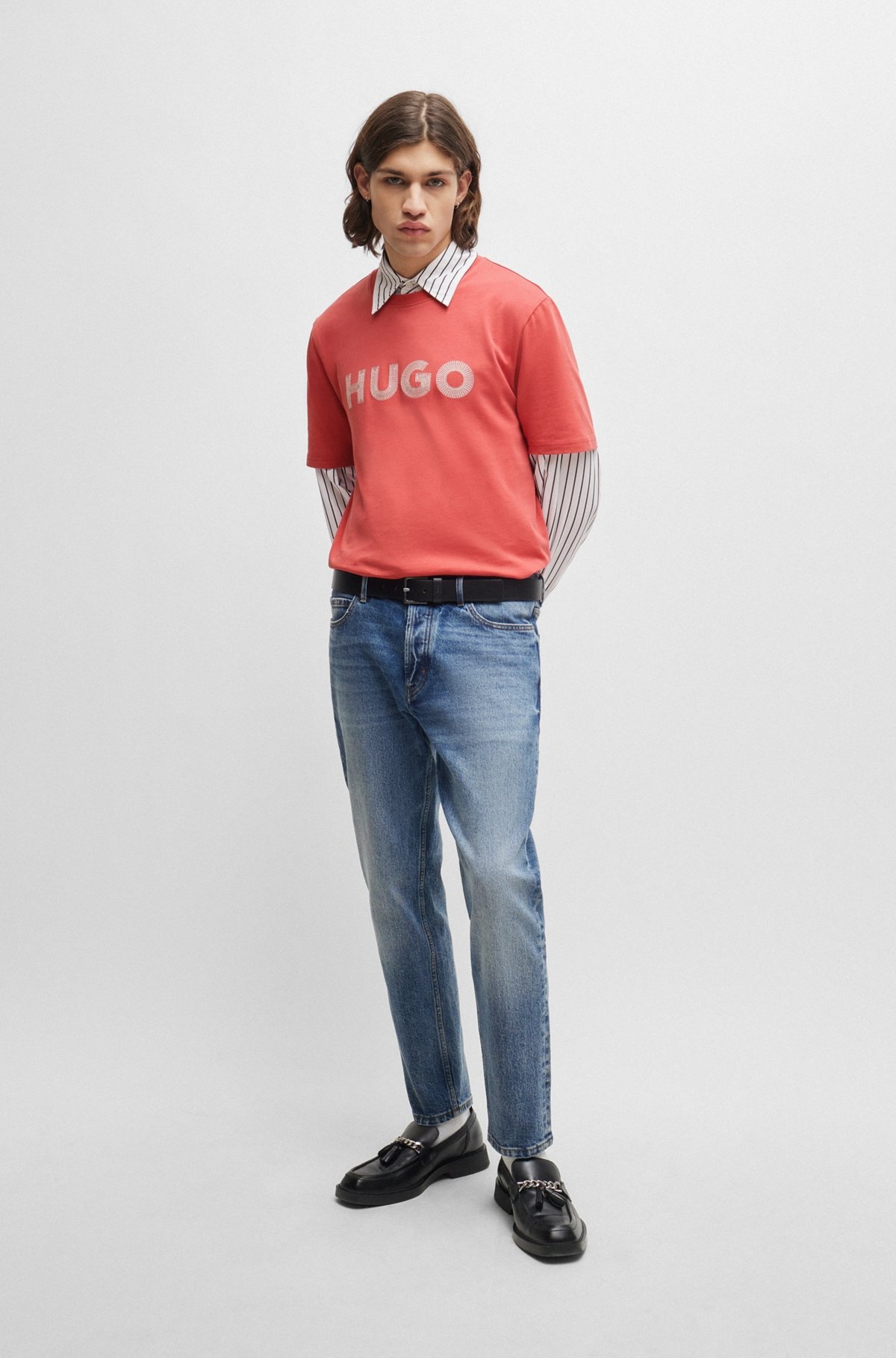 TAPERED-FIT JEANS IN BLUE STRETCH DENIM - 3