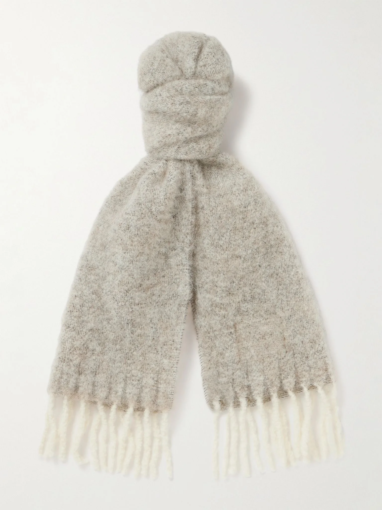 Fringed Wool-Blend Scarf Beige - 1