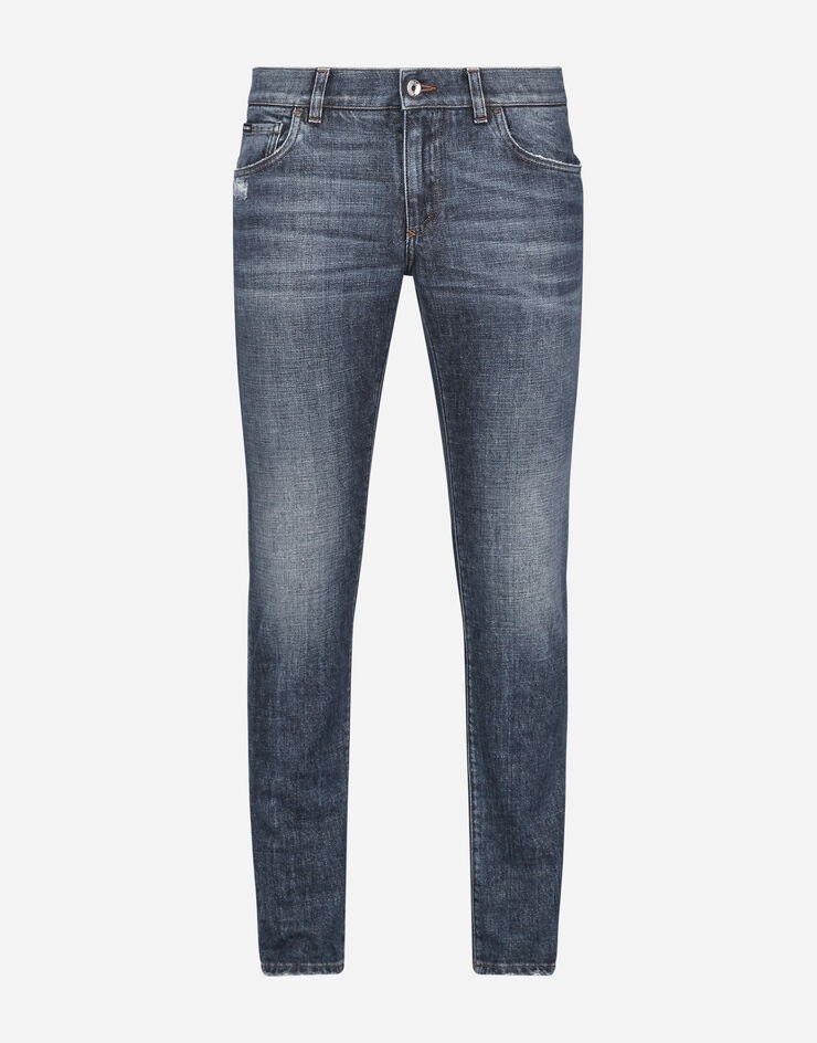 Blue skinny stretch jeans with small abrasions - 3