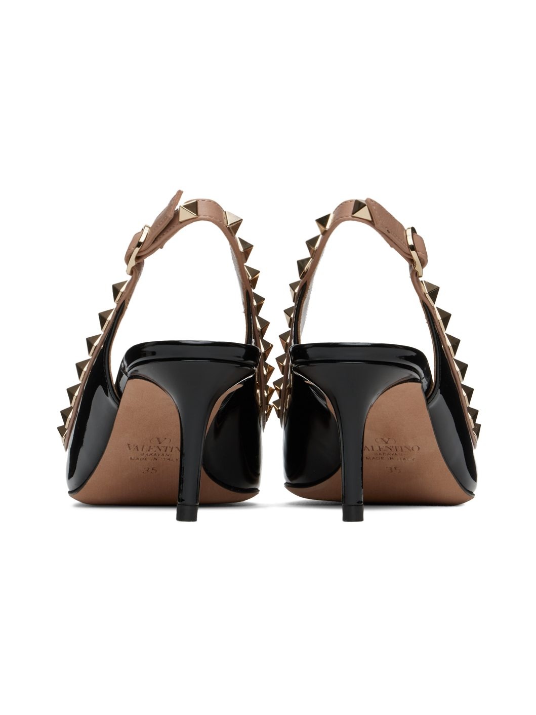 Black & Pink Rockstud Bow Slingback Heels - 2