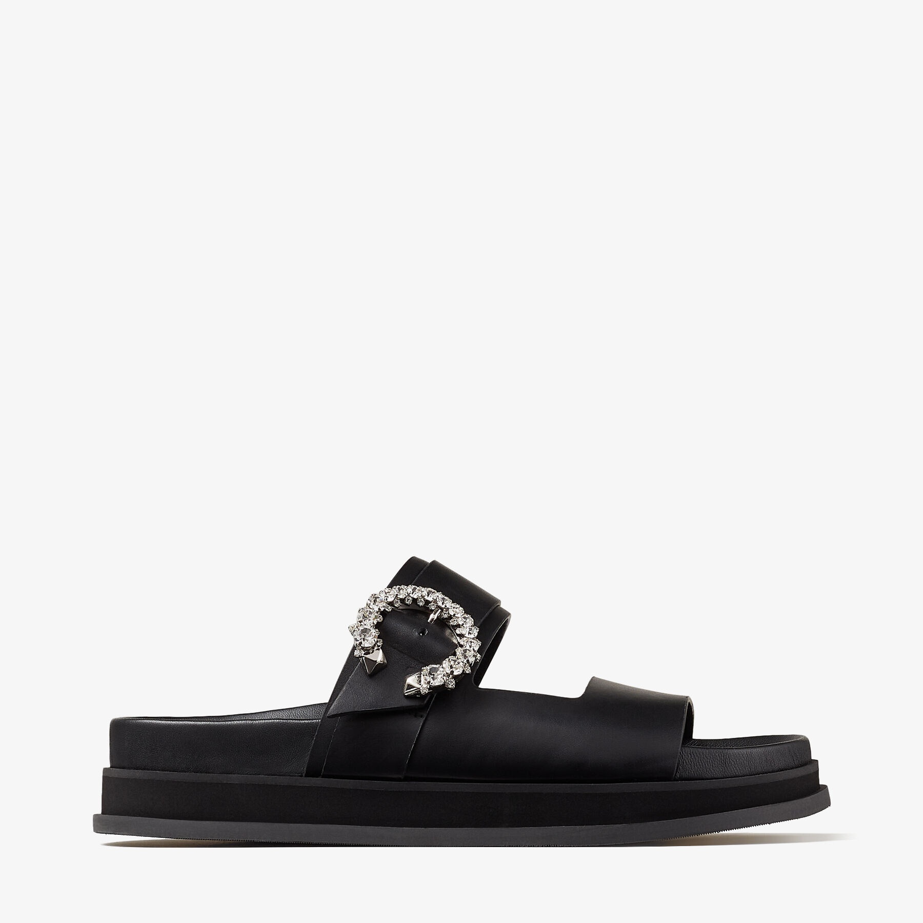 Marga Flat
Black Vachetta Sandals with Crystal Buckle - 1