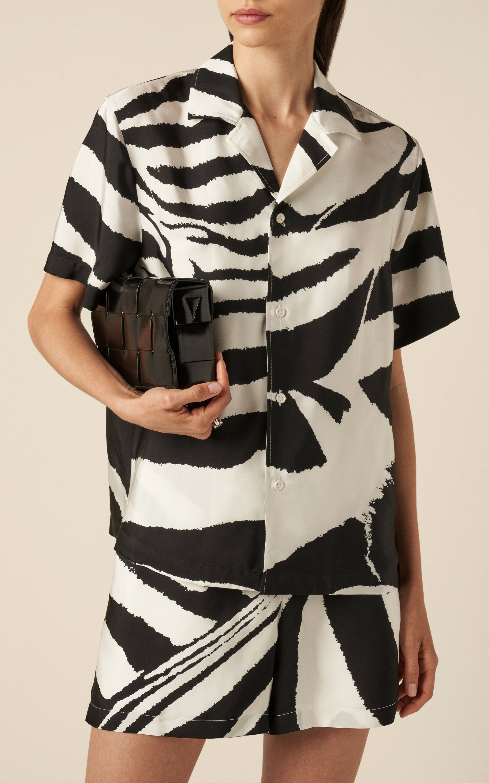 Zebra-Print Crepe Parachute Shirt black/white - 2