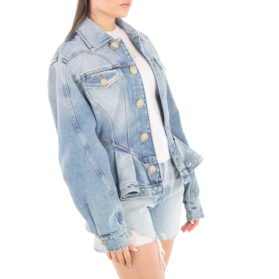 Balmain Logo-Buttons Pleated Denim Blazer - 2