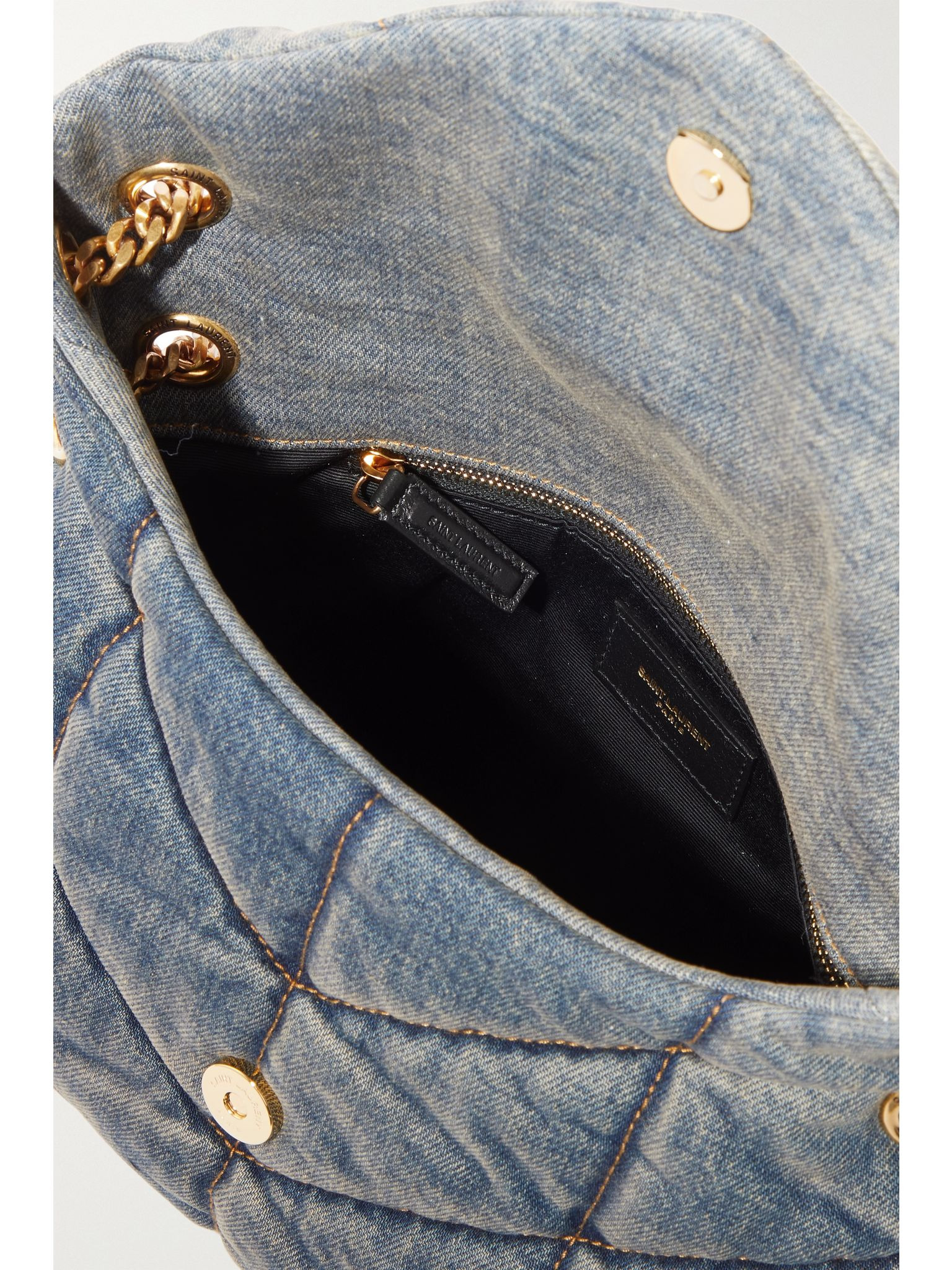 Puffer small suede-trimmed quilted denim shoulder bag Navy - 5