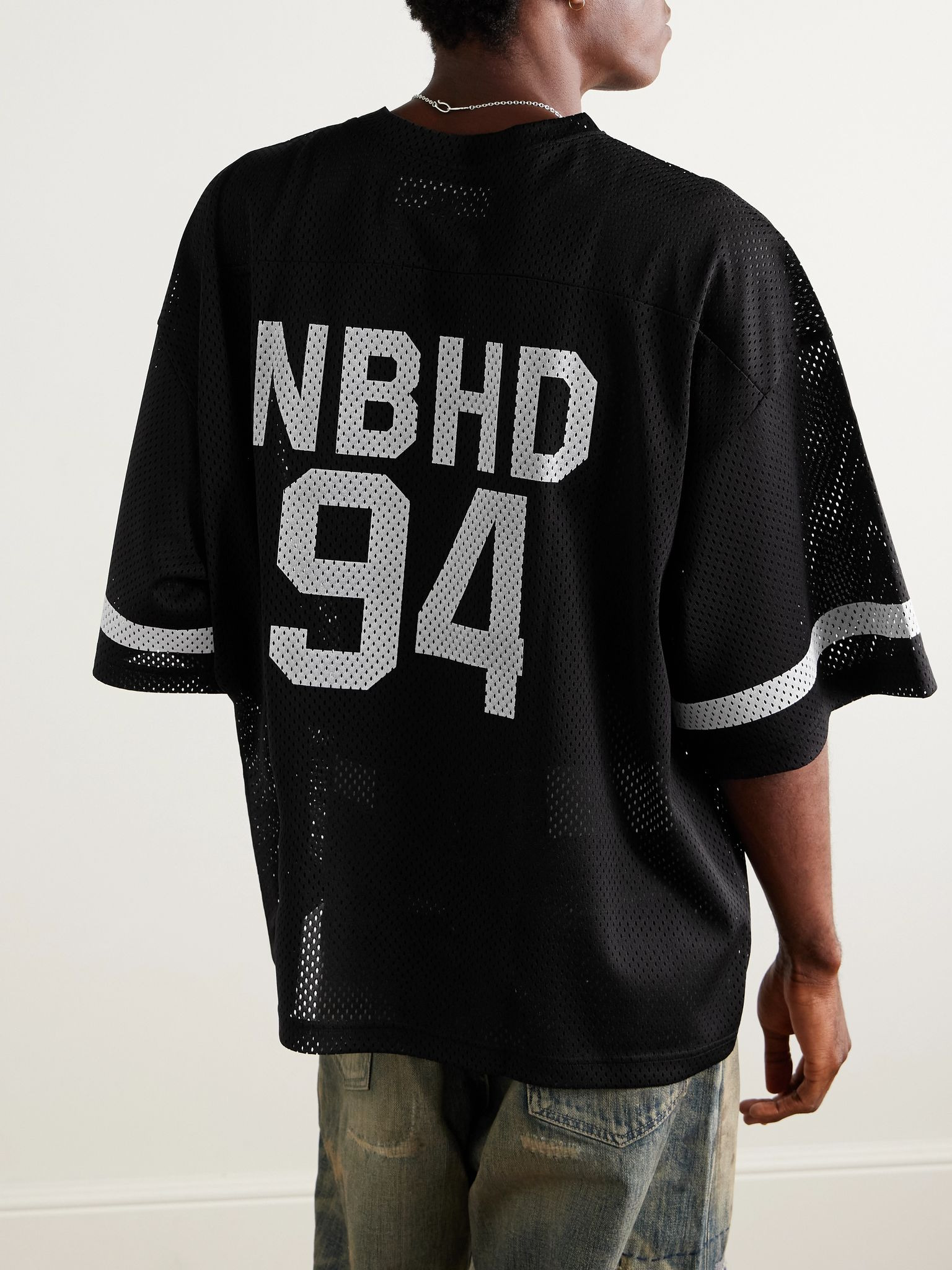 Logo-Print Appliquéd Mesh T-Shirt Black - 3