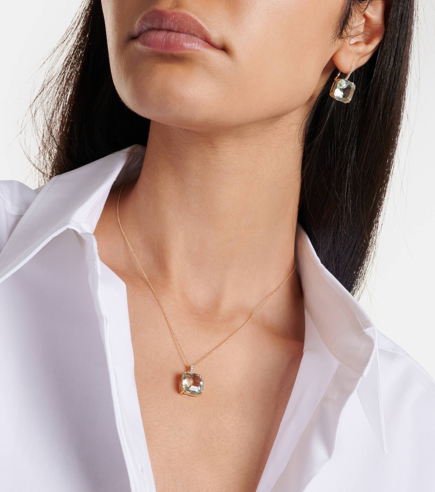 14kt gold necklace with green amethyst and diamonds - 3