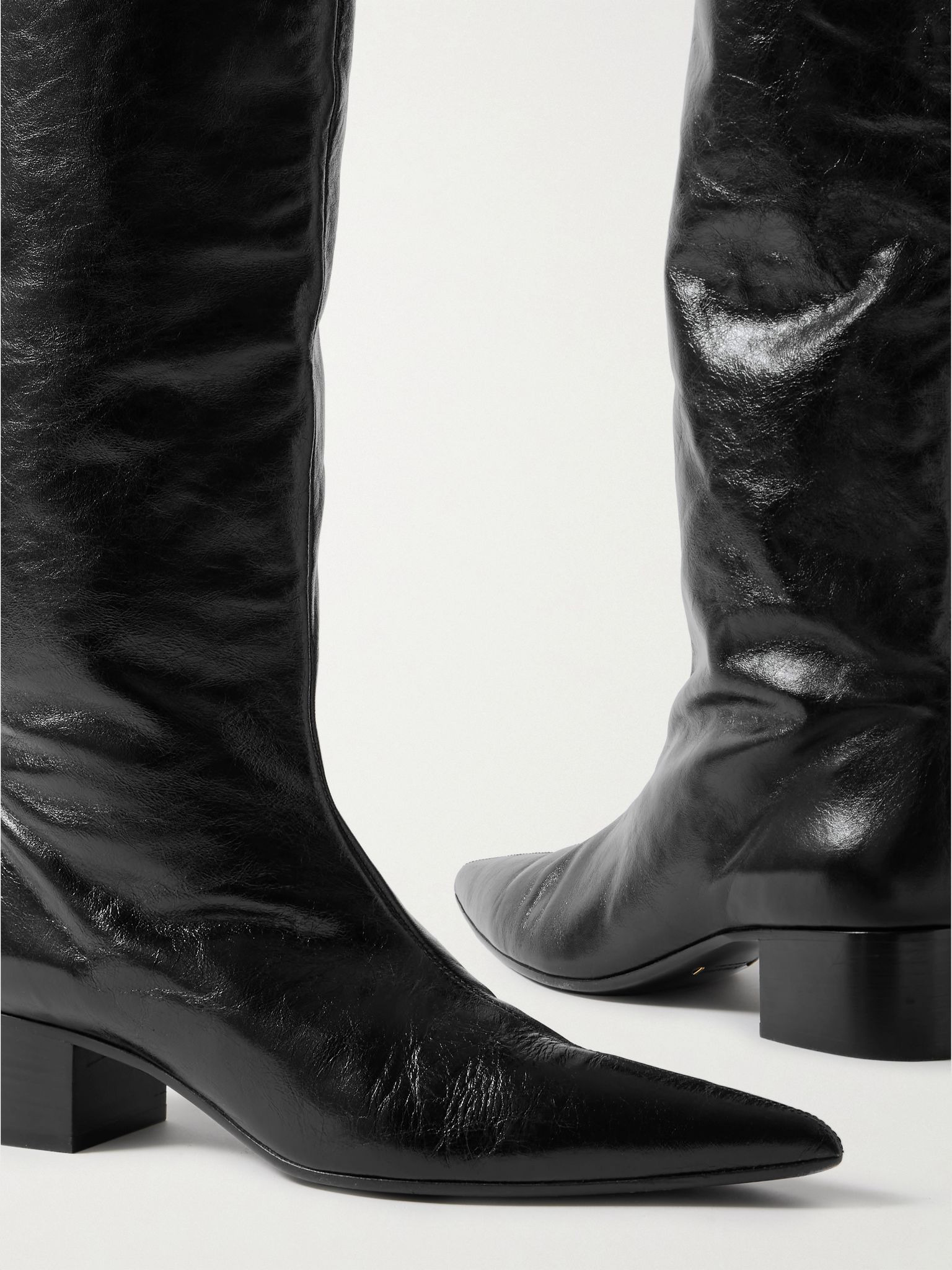 Andee crinkled-leather knee boots Black - 4