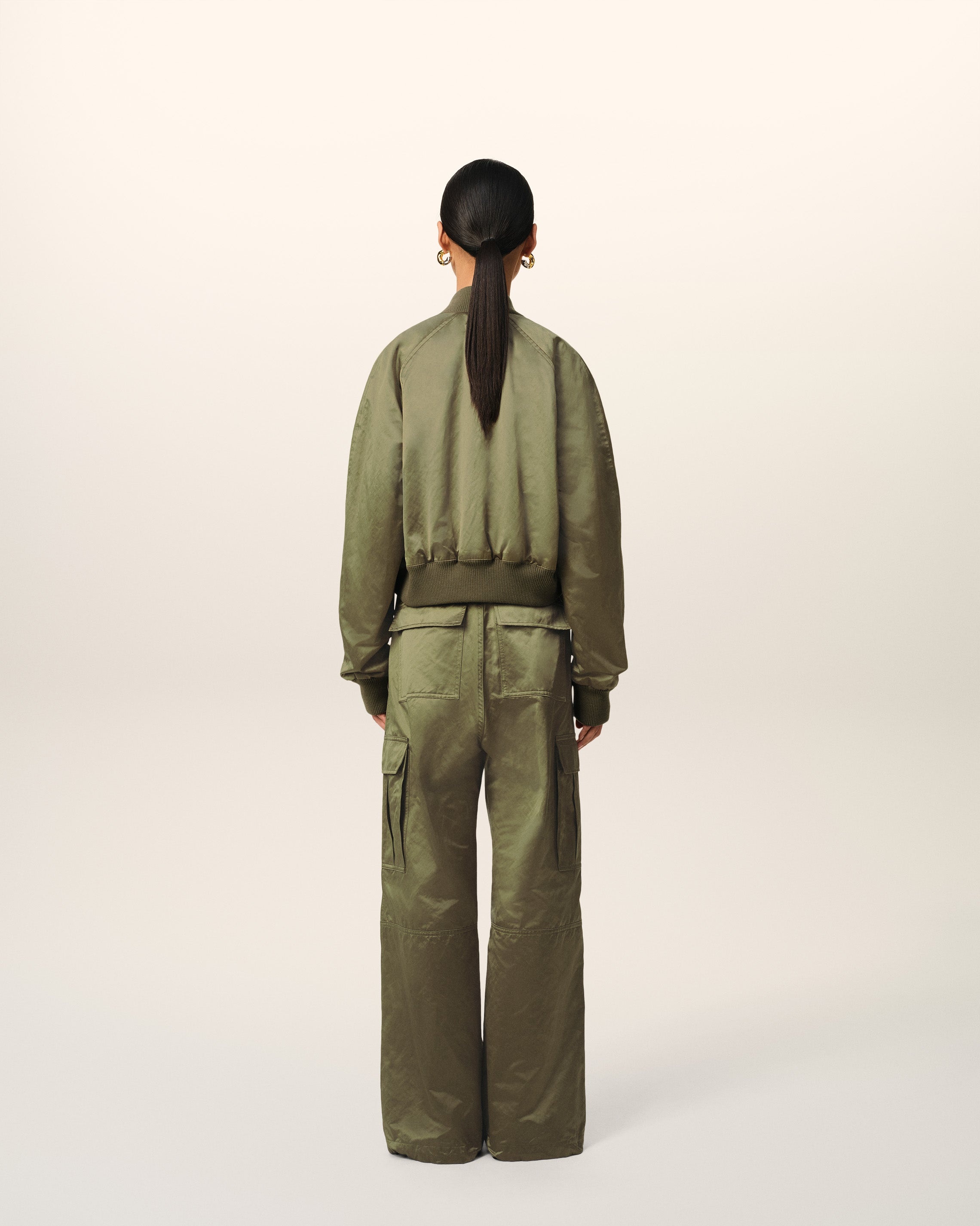 GREEN COTTON SATIN AMI DE COEUR BOMBER - 5
