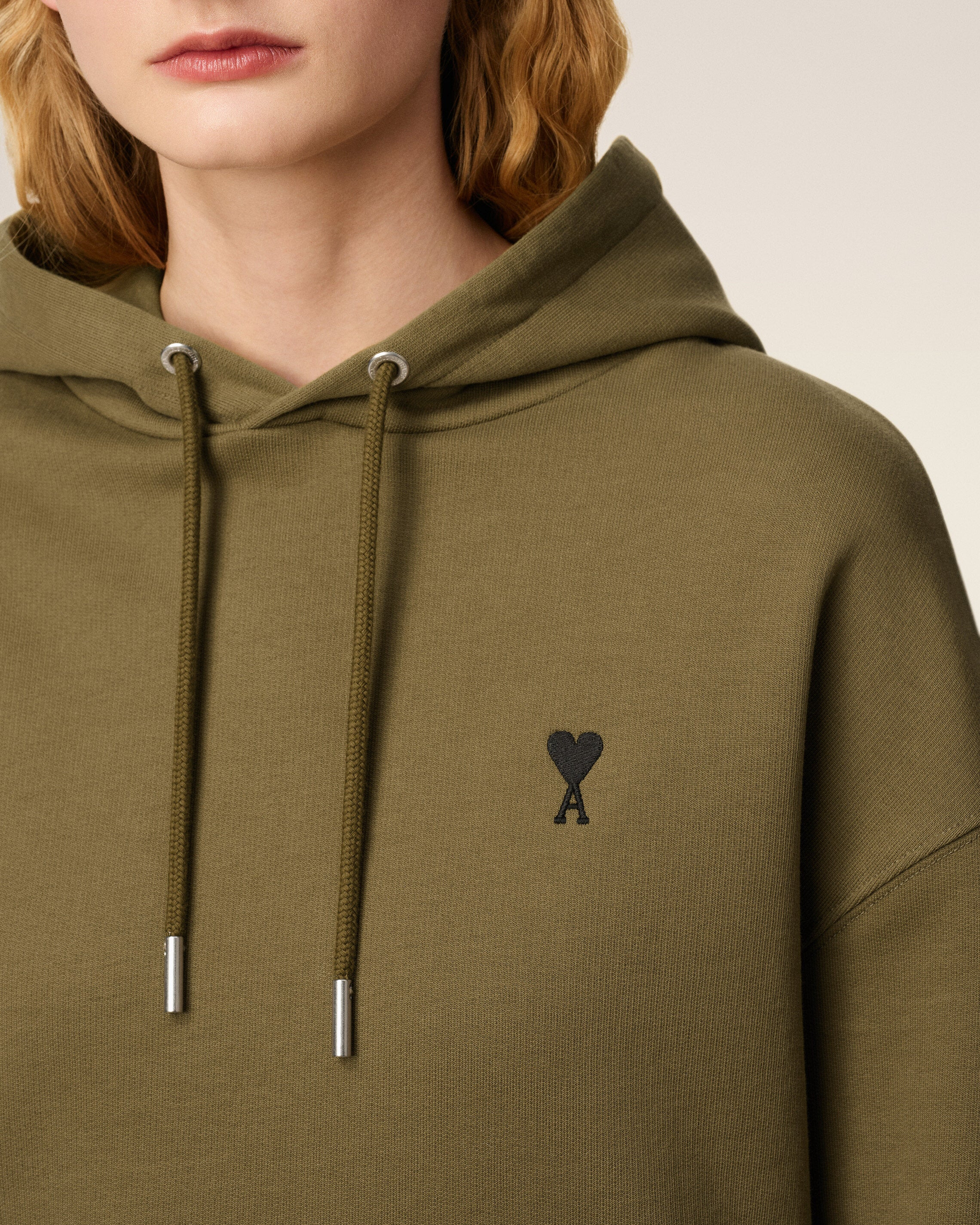 GREEN COTTON CONTRASTED AMI DE COEUR HOODIE - 4