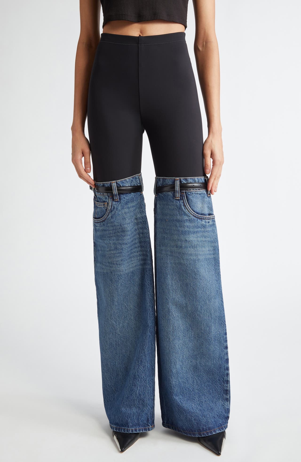 Coperni Hybrid Denim & Knit Pants in Black Blue at Nordstrom - 1