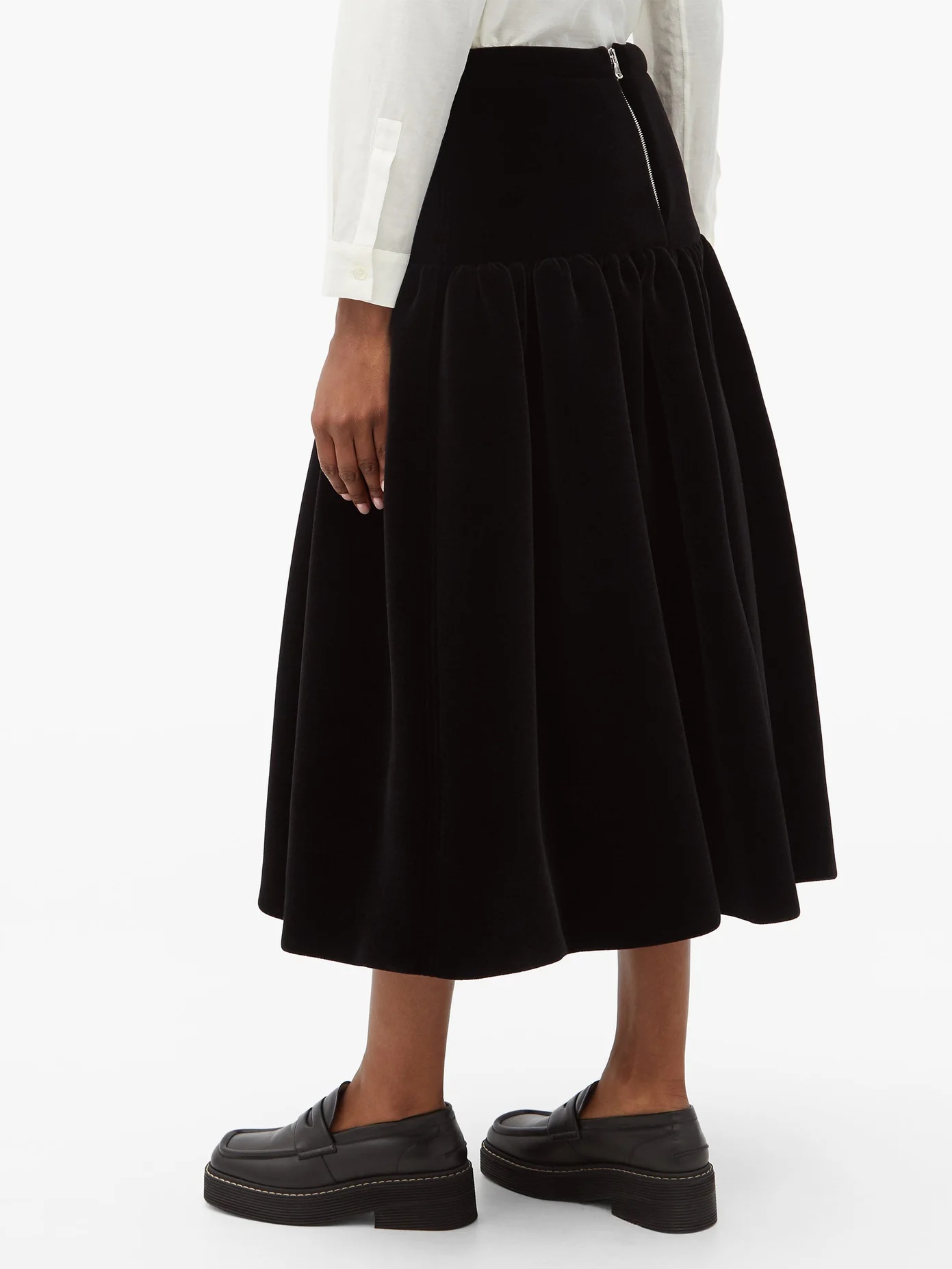 Gathered velvet midi skirt - 5