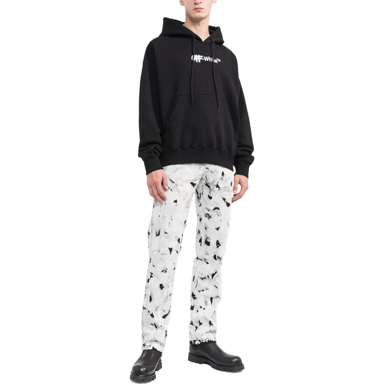 Men's Off-White FW22 Alphabet Logo Printing Hooded Long Sleeves Loose Fit Black OMBB085F22FLE0021001 - 3