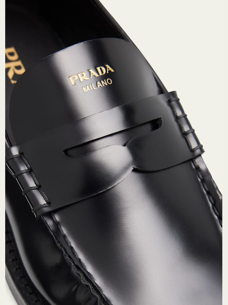 Prada Leather Ruched Cutout Loafers outlook