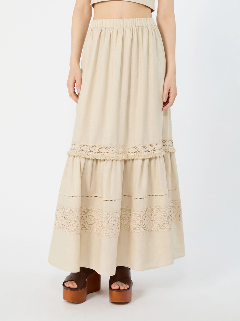 WKIPALLORE Long linen fabric skirt - SAND 3