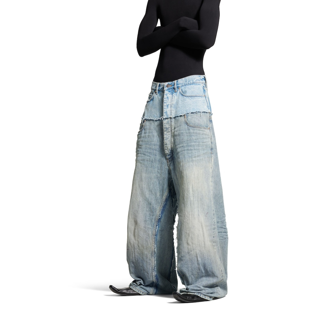 Men's Cut-up Baggy Pants in Blue - 6