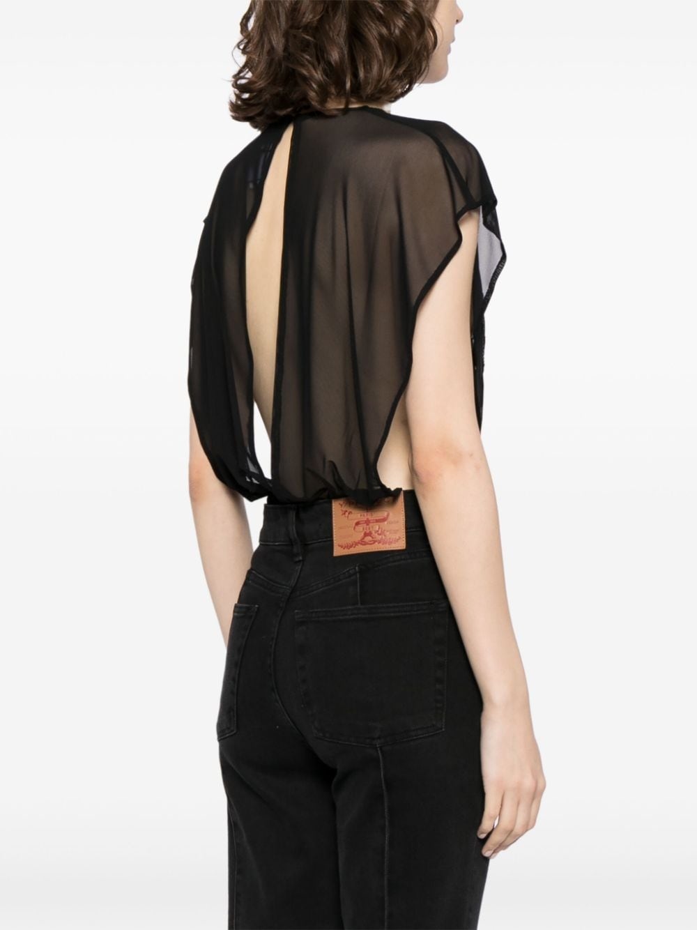 sequin-embellishment semi-sheer top - 4