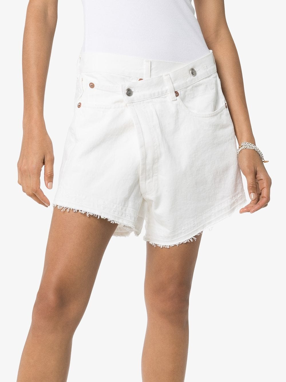 crossover waist denim shorts - 3