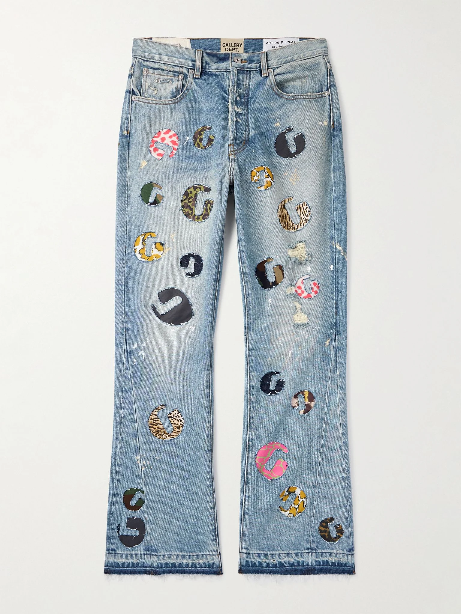 G-Time Flared Distressed Logo-Appliquéd Jeans Blue - 1