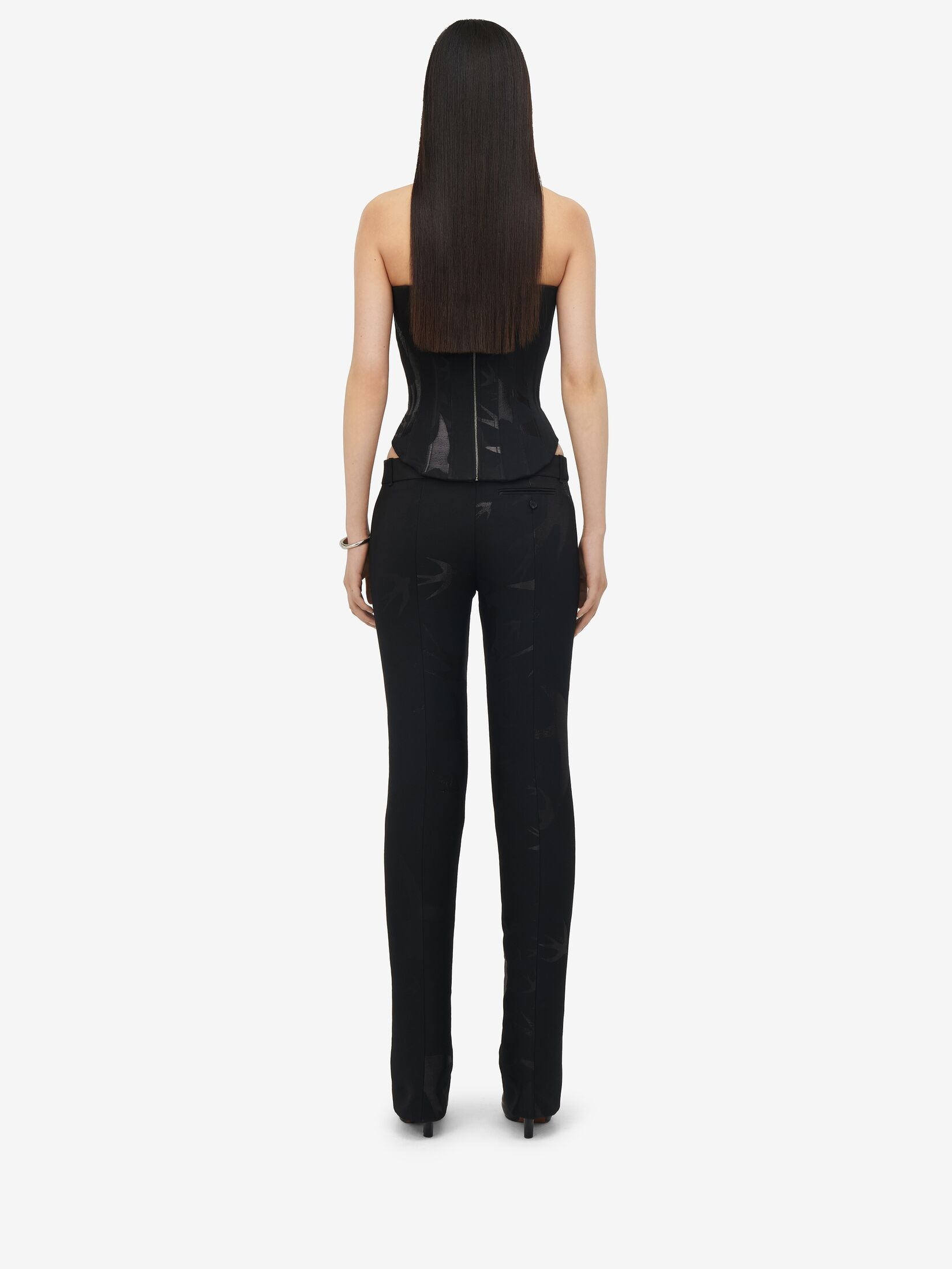 Women's Swallow Jacquard Corset in Black - 4