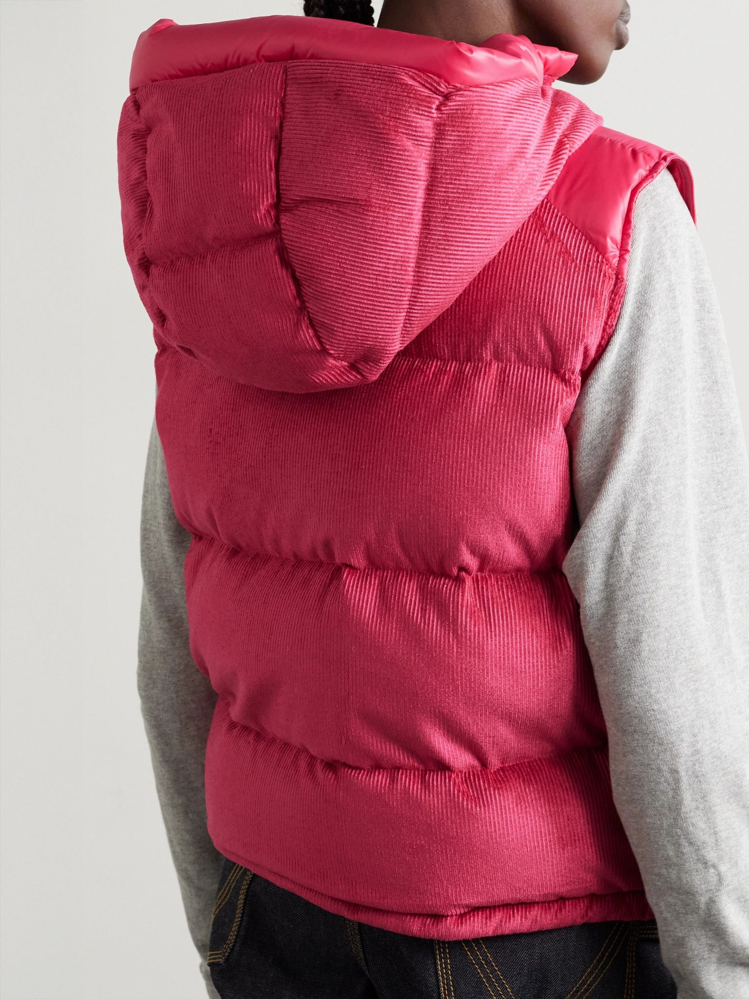 Eau shell-trimmed quilted down cotton-blend corduroy vest Red - 3