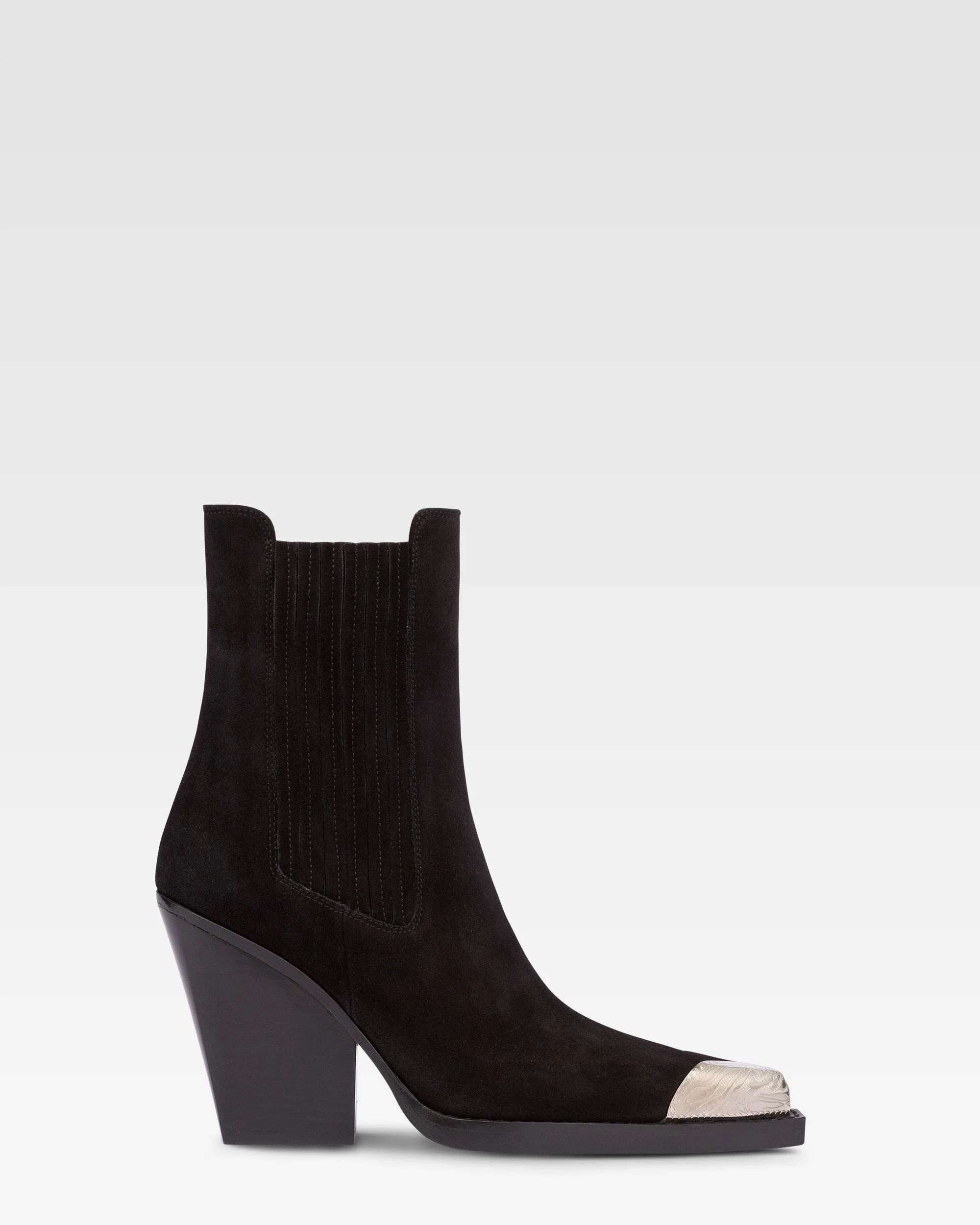 Suede texan ankle boot with metallic toe - 1
