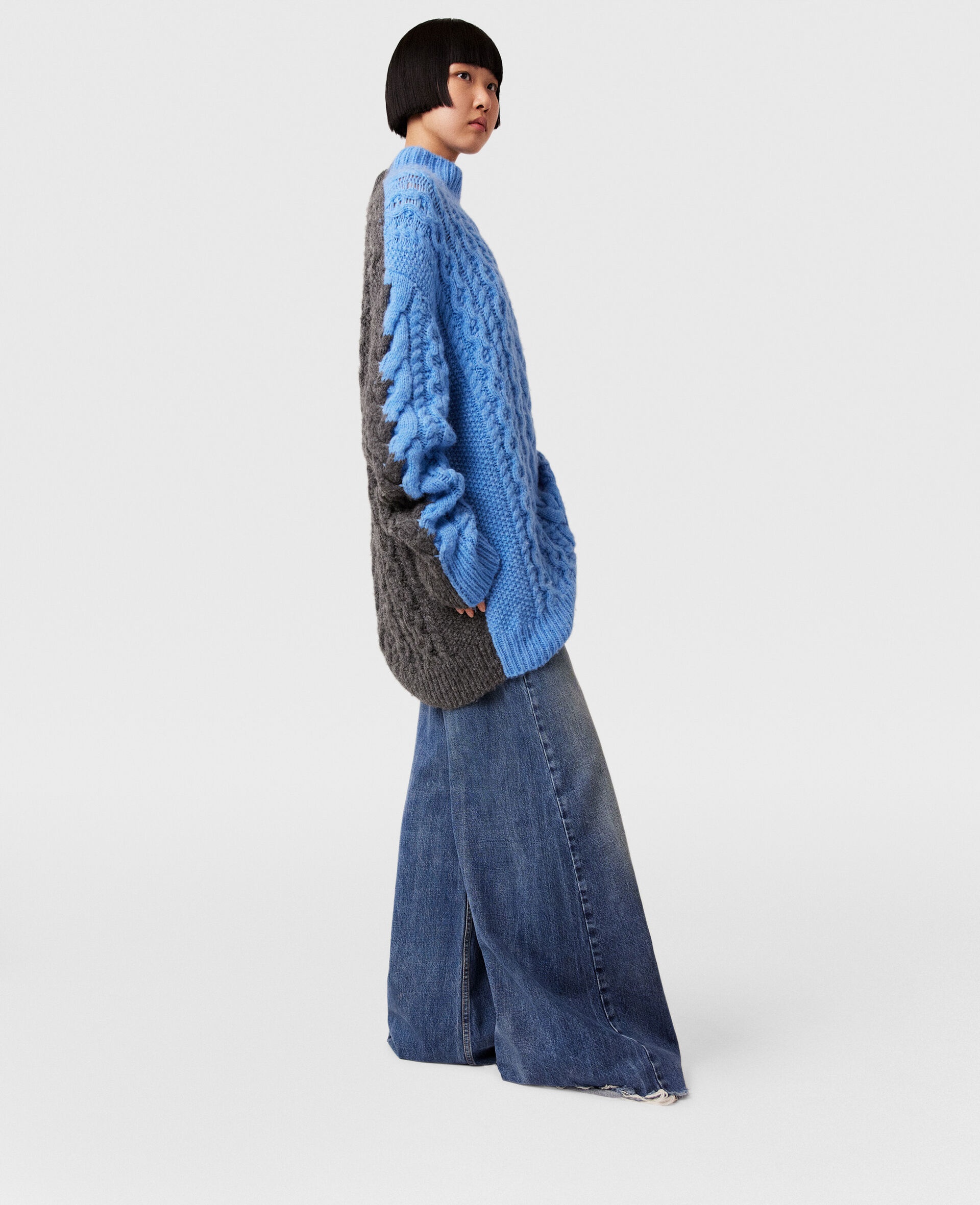Two-Tone Cable Knit Oversized Sweater - 2