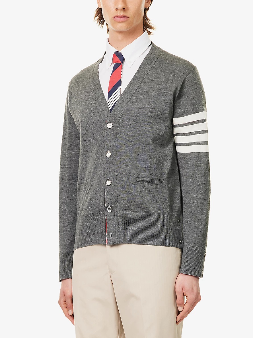 Striped V-neck wool cardigan - 3