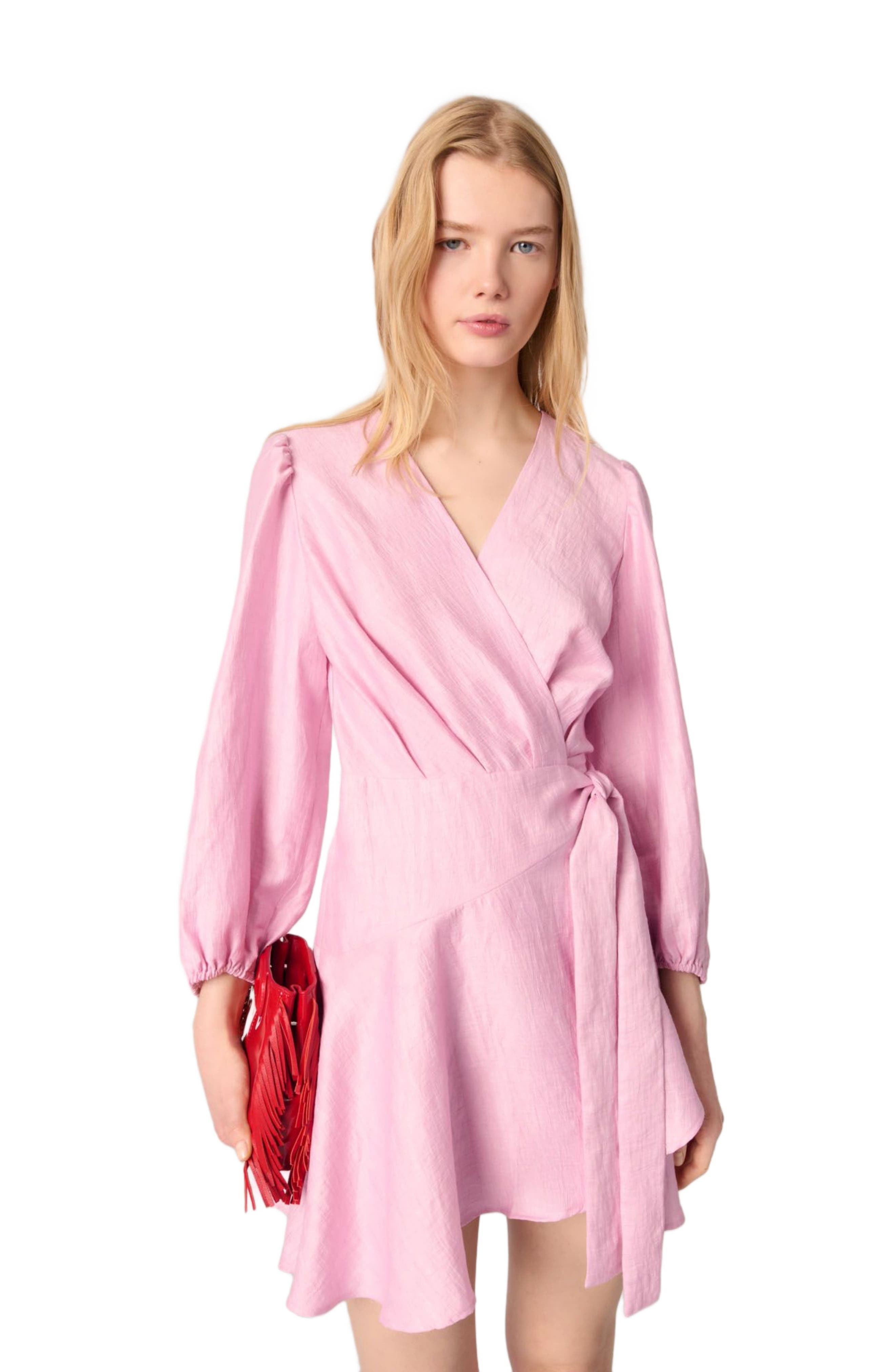 maje Linen wrap dress in Pink at Nordstrom - 1