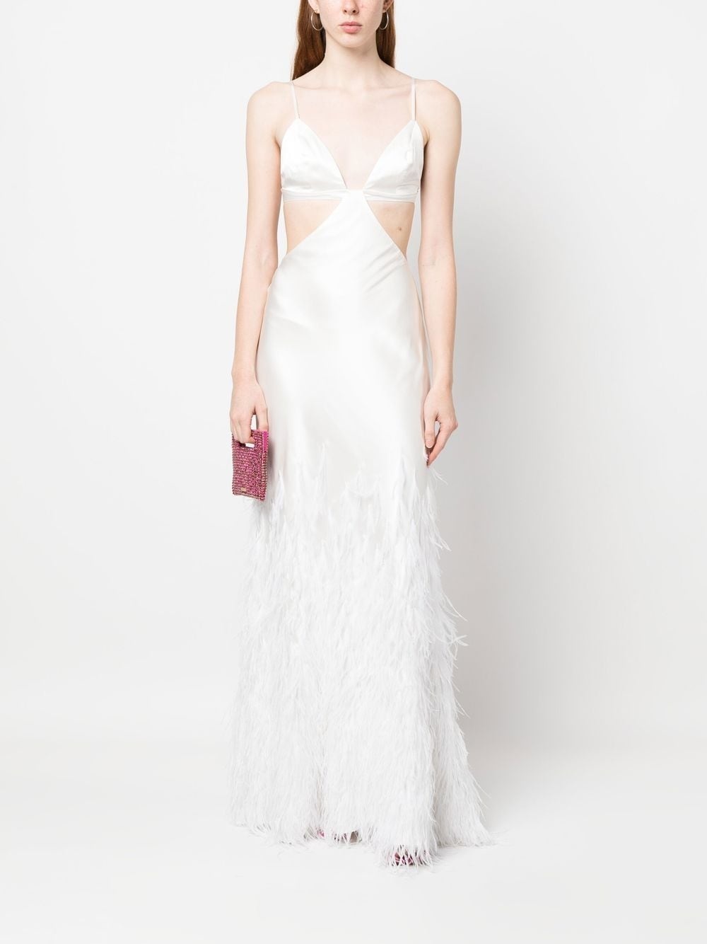 feather-detail open back gown - 2