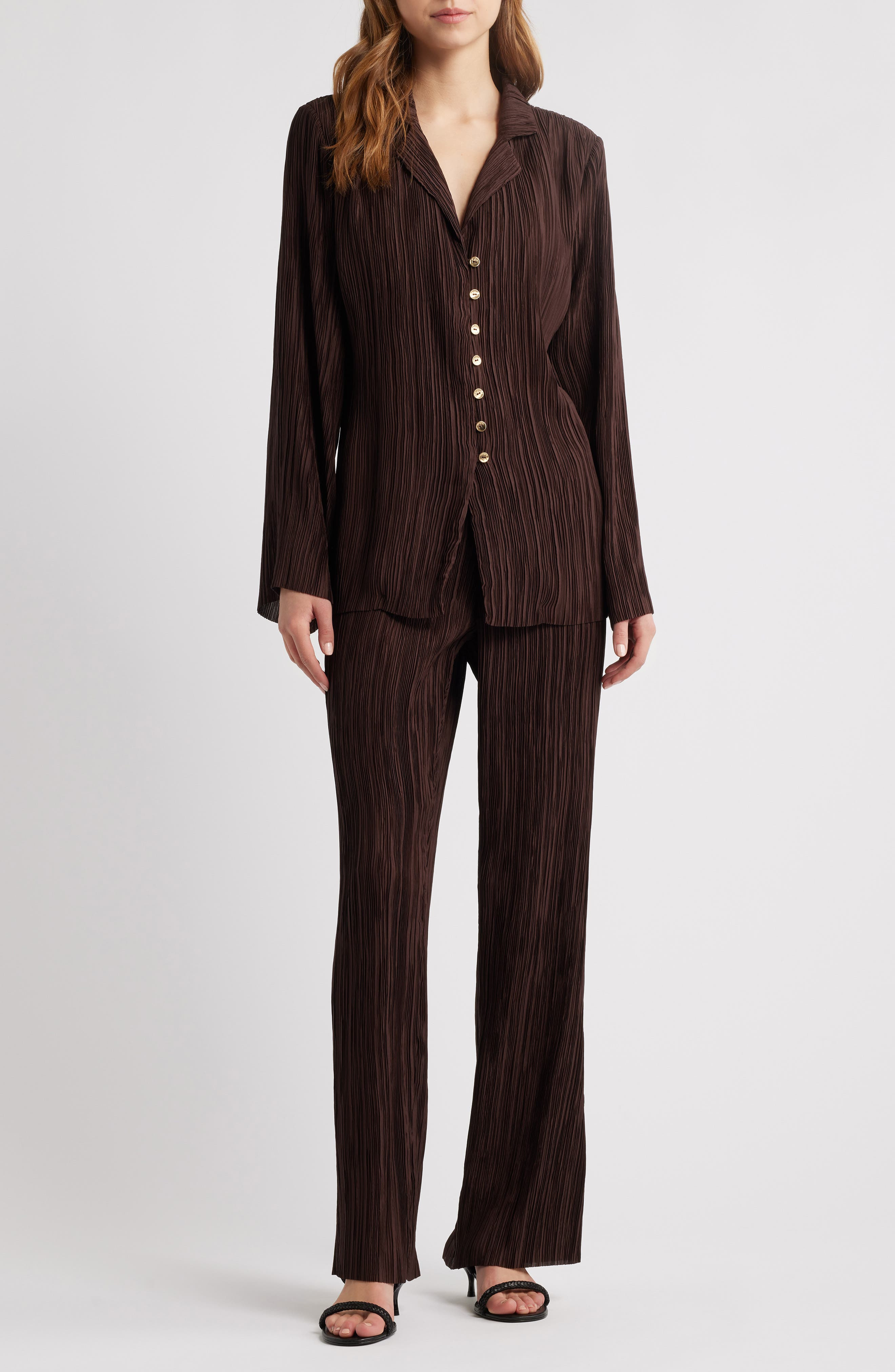 Cult Gaia Alyona Plissé Shirt in Java at Nordstrom - 7