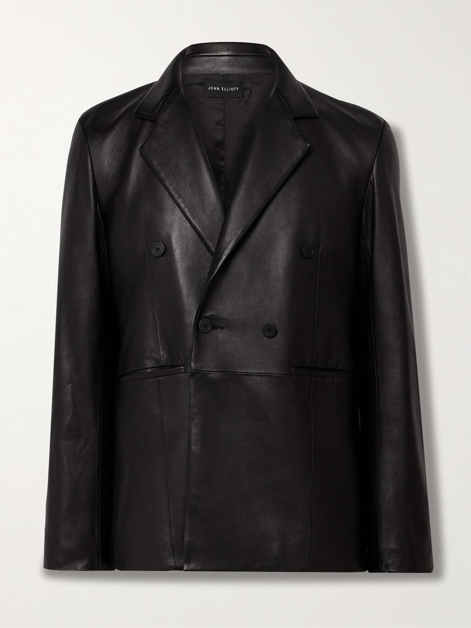 Double-Breasted Leather Blazer - 1