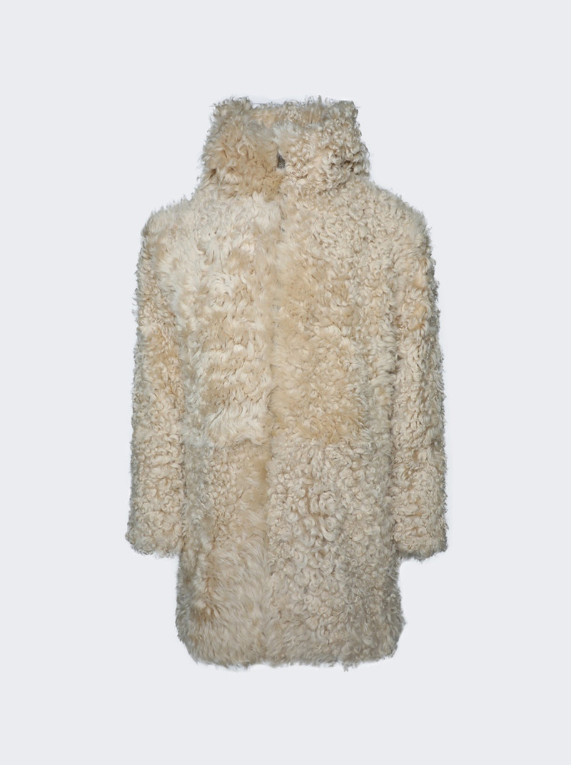 Shearling Hooded Coat Neutral - 1