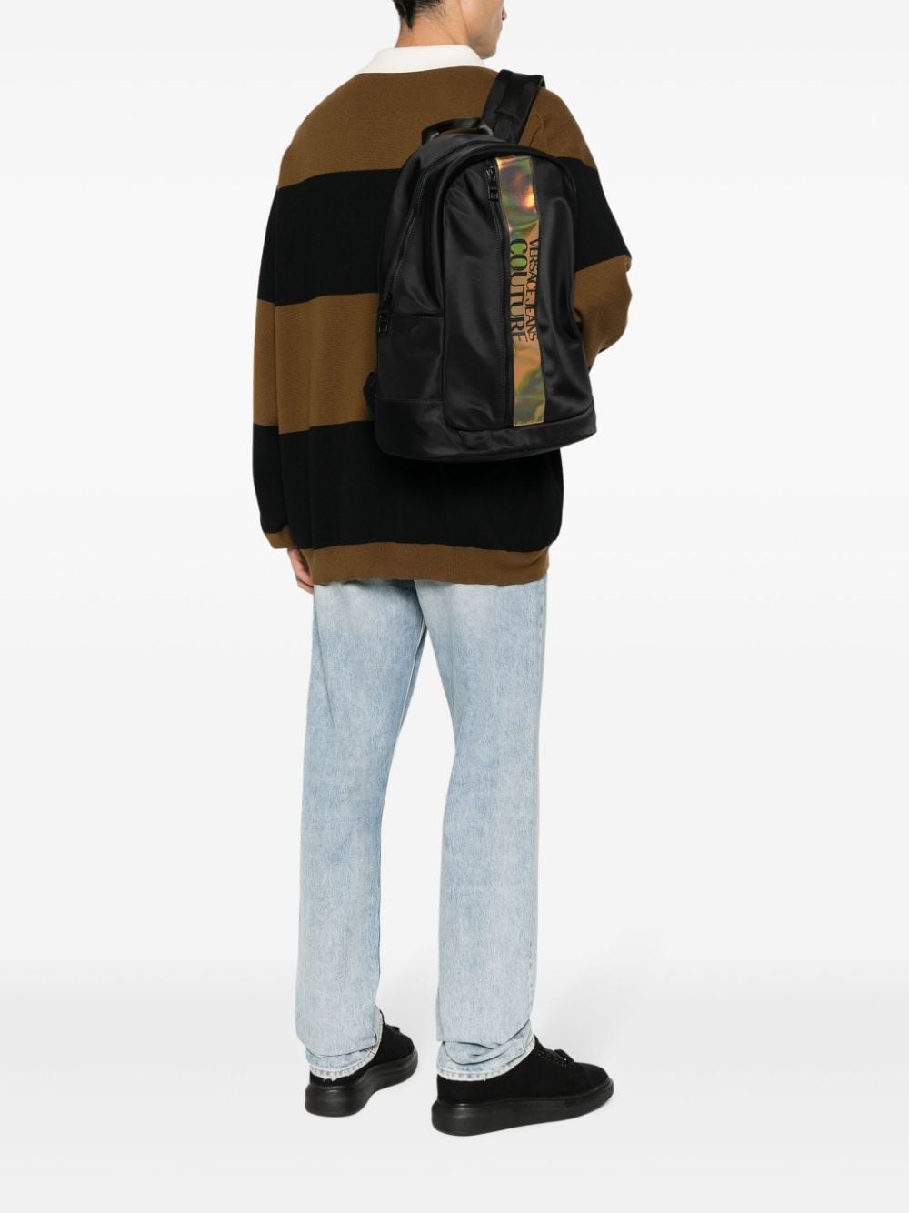 logo-stripe laptop backpack - 2