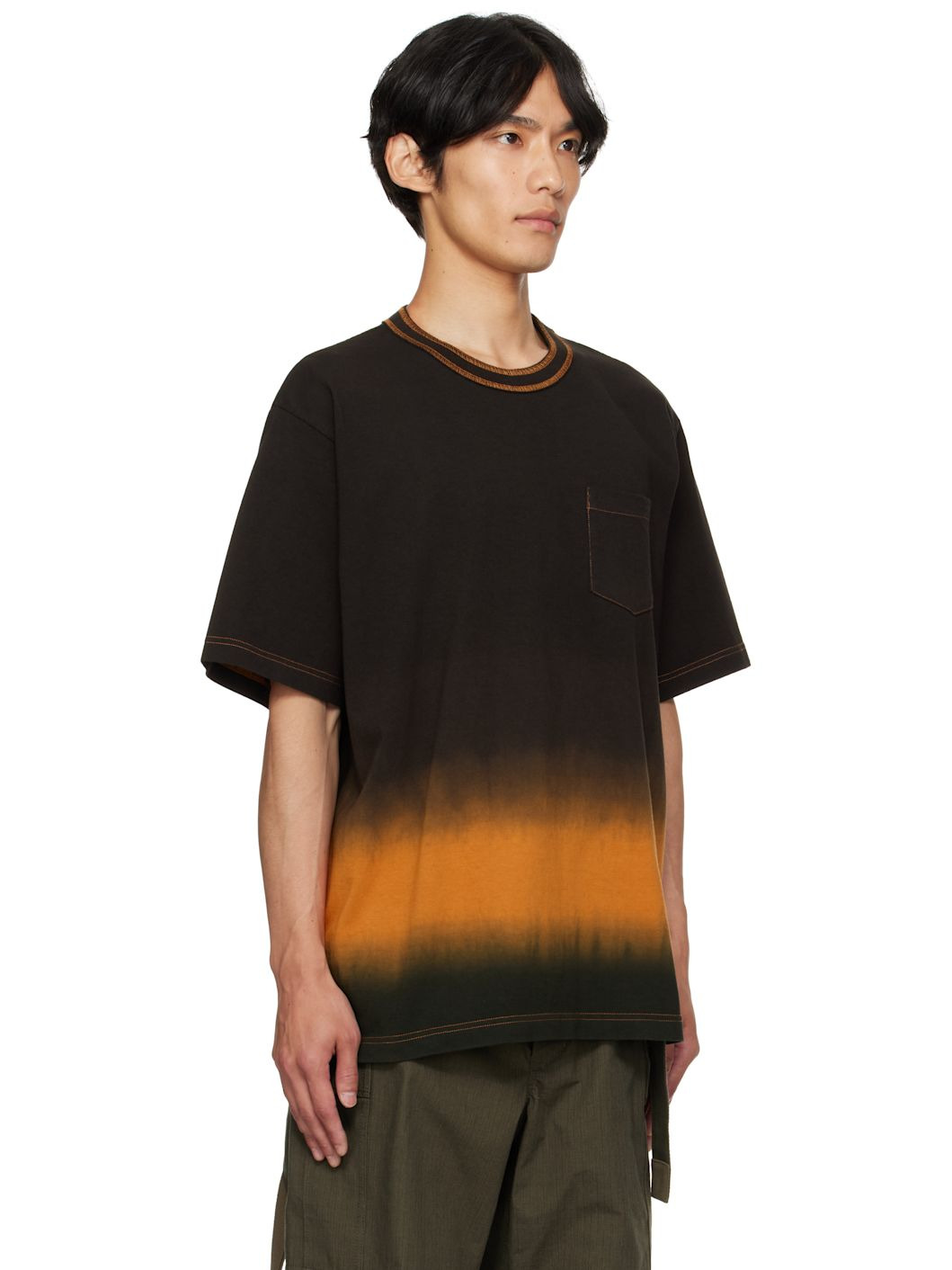 Brown & Orange Garment Dye Cotton Jersey T-shirt - 2