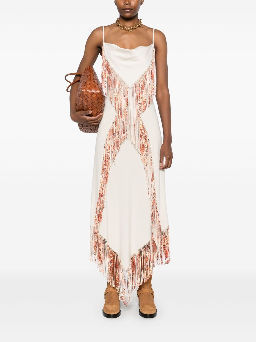 fringed asymmetric midi dress - 2