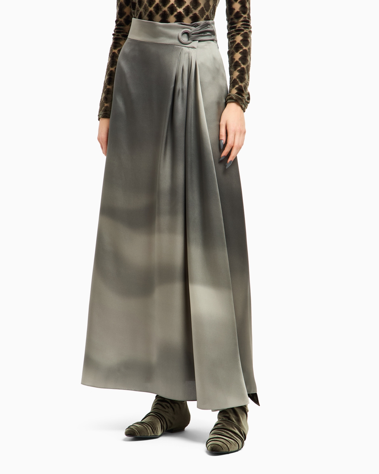 LONG SKIRT IN PRINTED SILK SATIN - 4