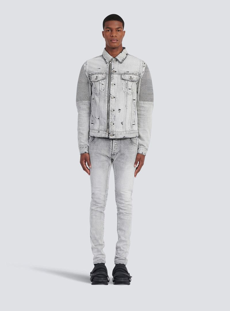 Faded and ripped jean jacket with ridged panels 3