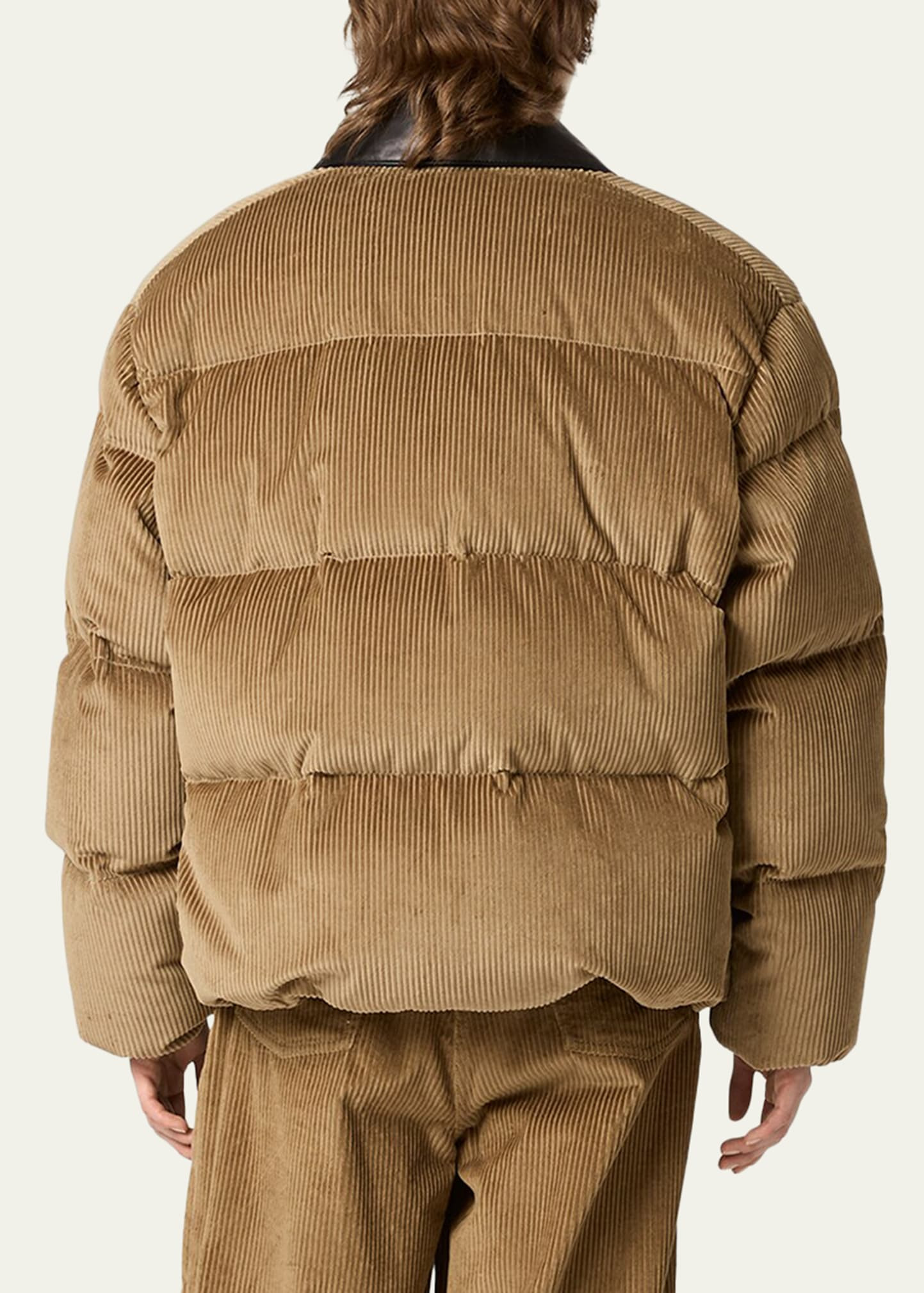 Leather-Collar Corduroy Puffer Jacket - 3