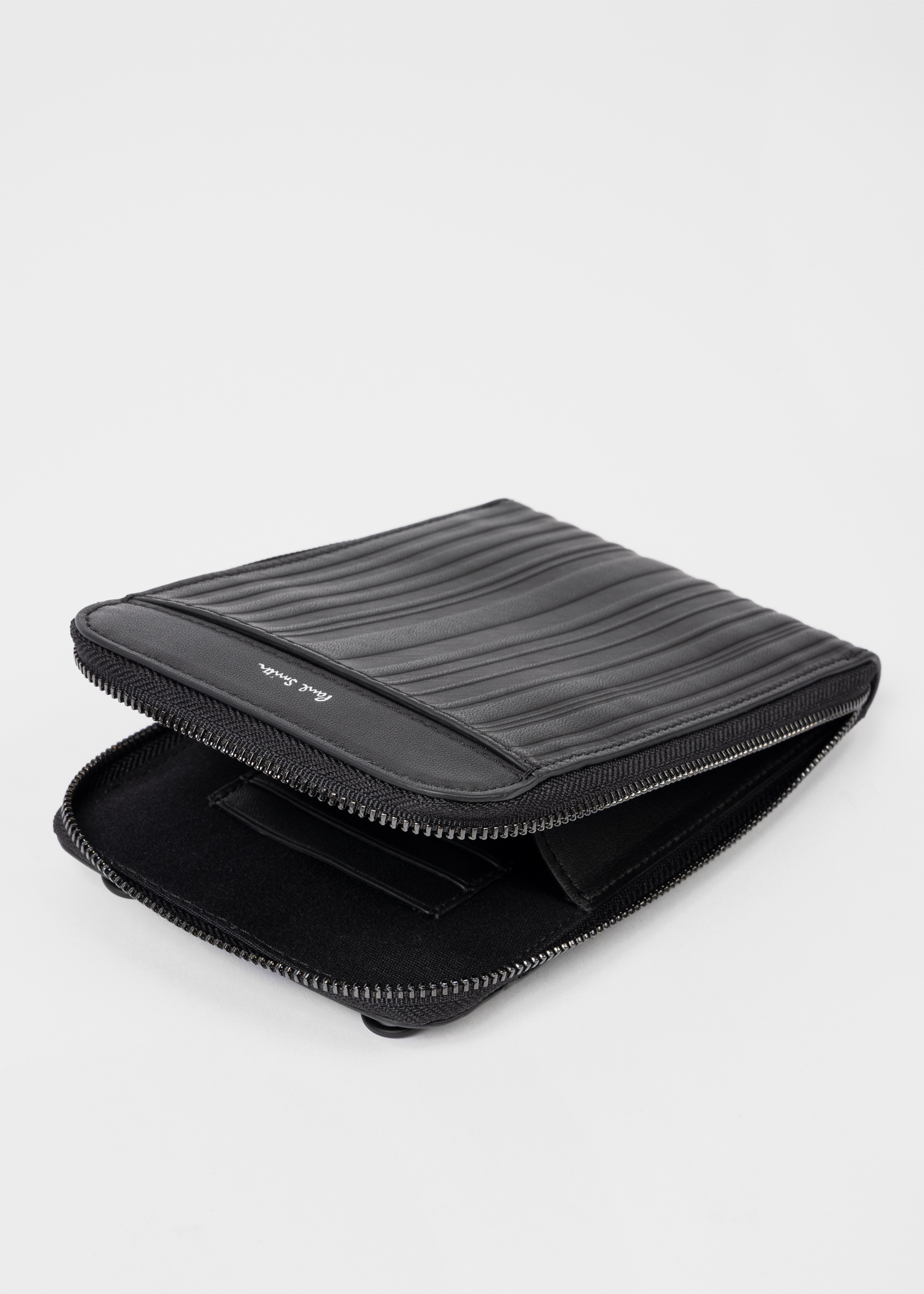Black Leather 'Shadow Stripe' Phone Wallet Bag - 4
