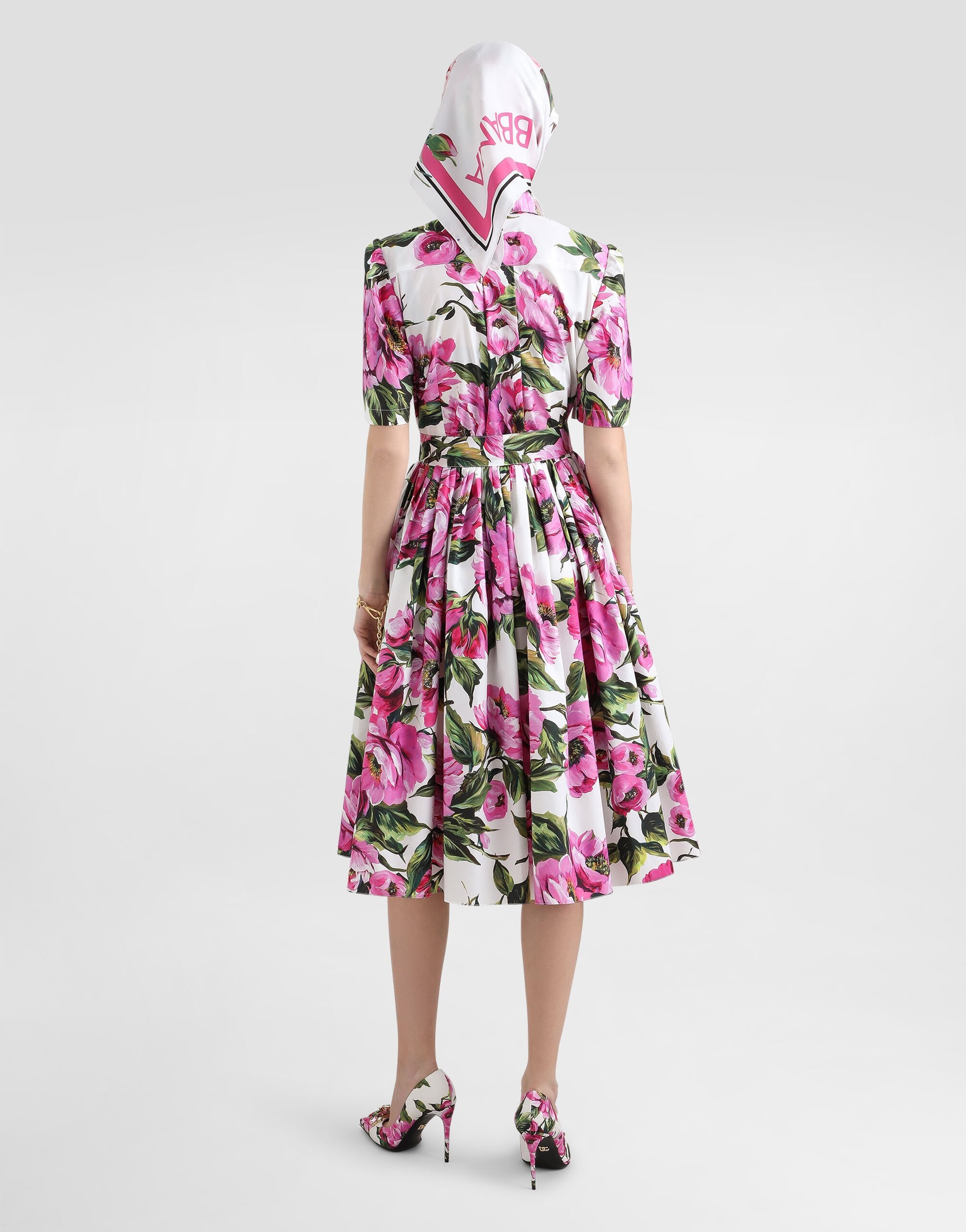 Cotton jacquard corset dress with floral print - 3