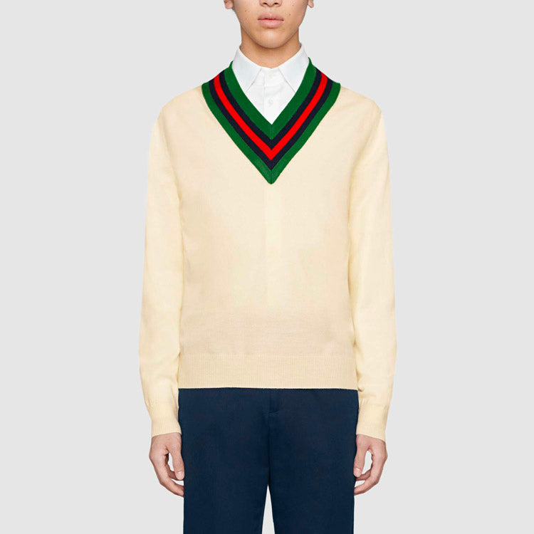 Gucci V-Neck Wool Knit Jumper 'White' 576802-XKAUK-9133 - 3