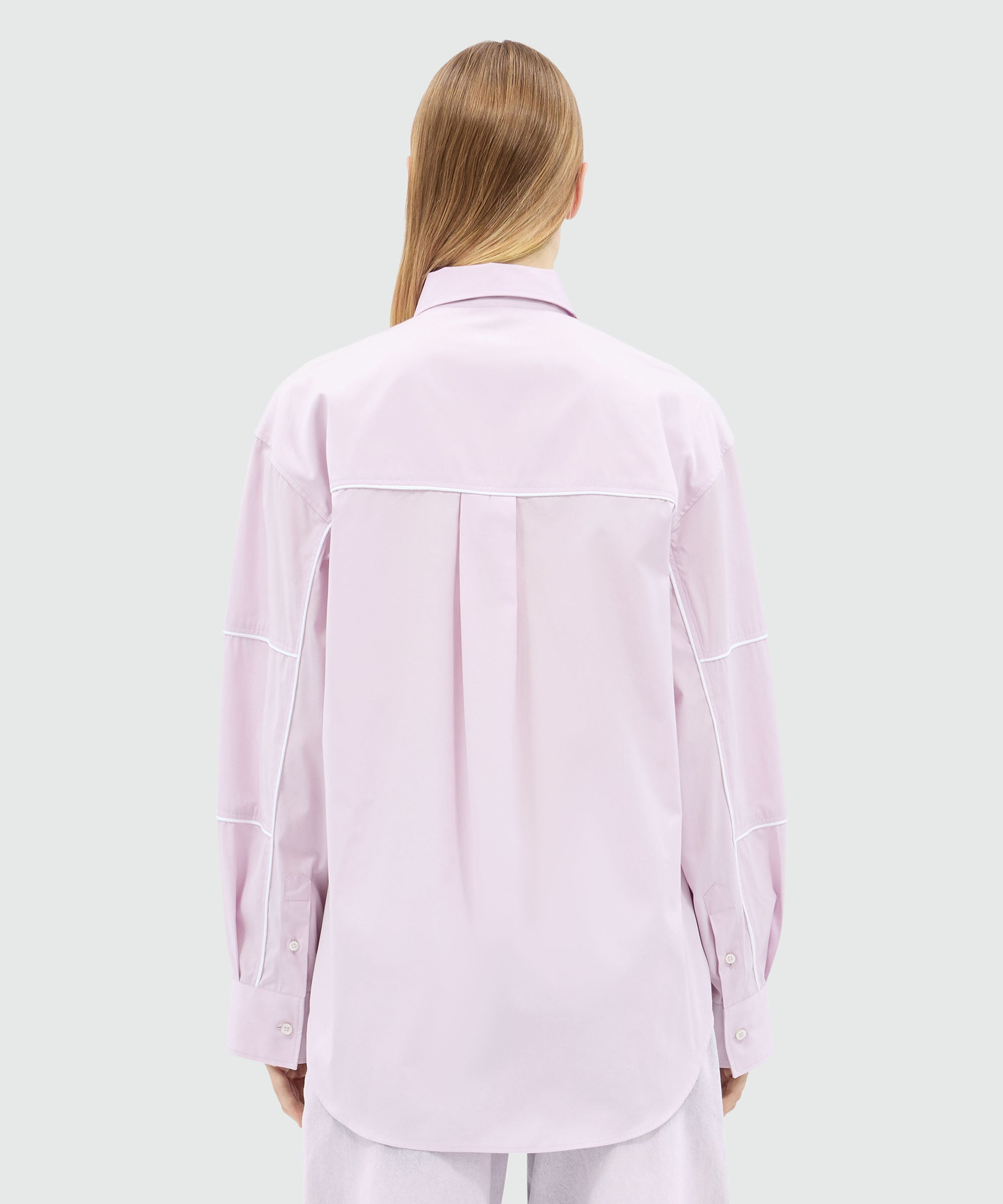 Pink poplin shirt with contrasting piping - 3