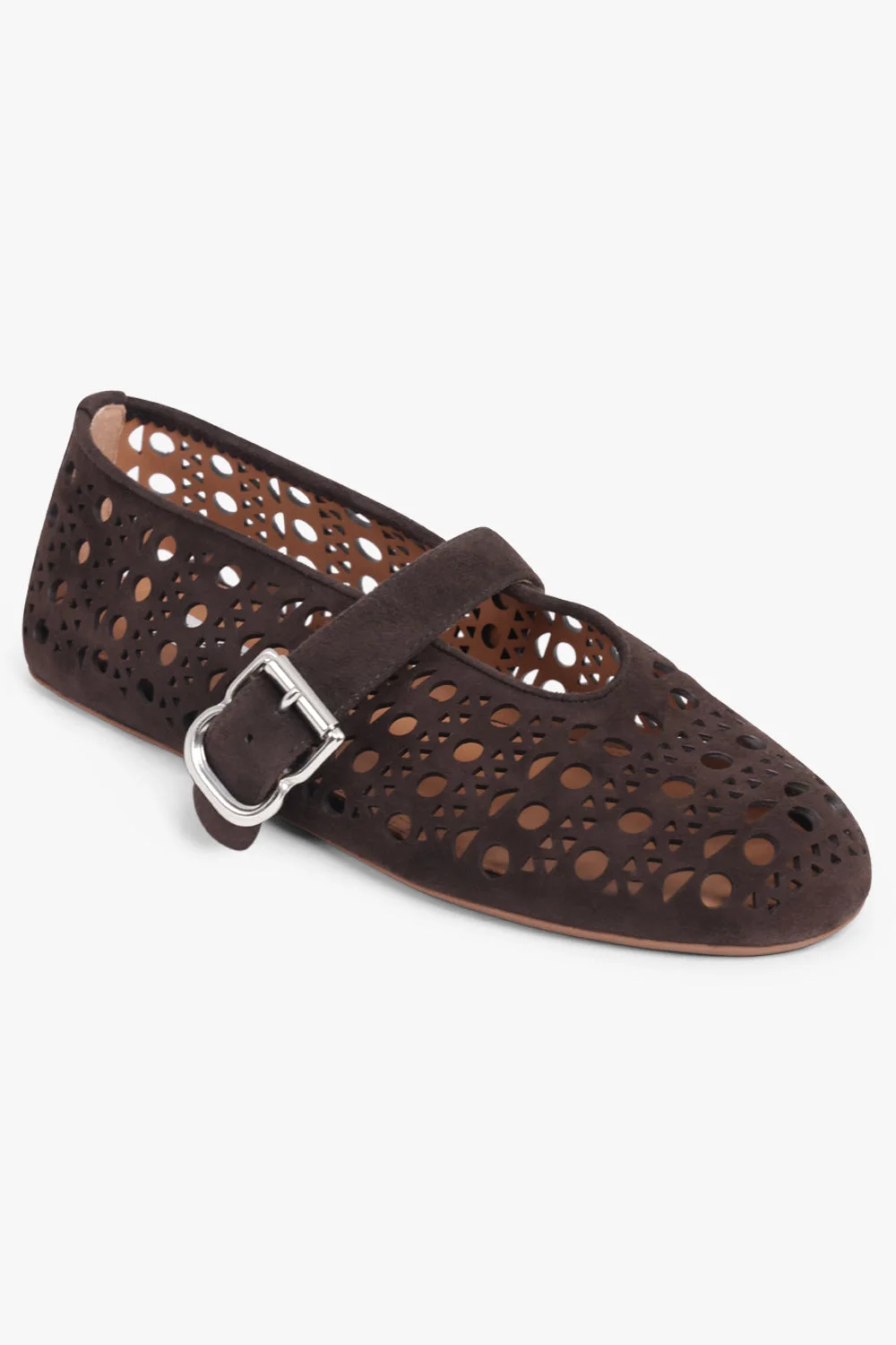 VIENNE SUEDE PERFORATED BALLET FLAT | DARK BROWN - 1