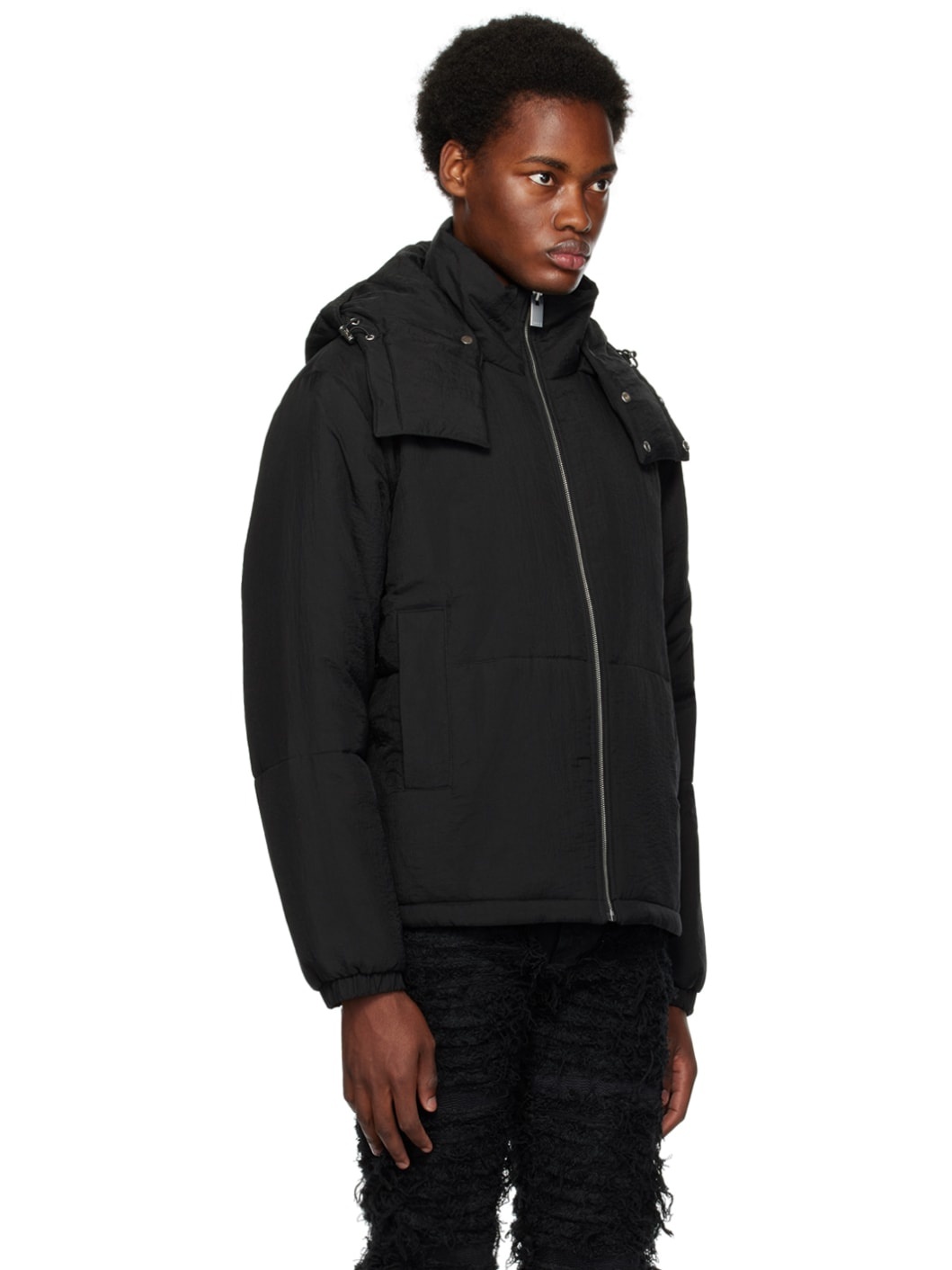 Black Buckle Puffer Jacket - 2