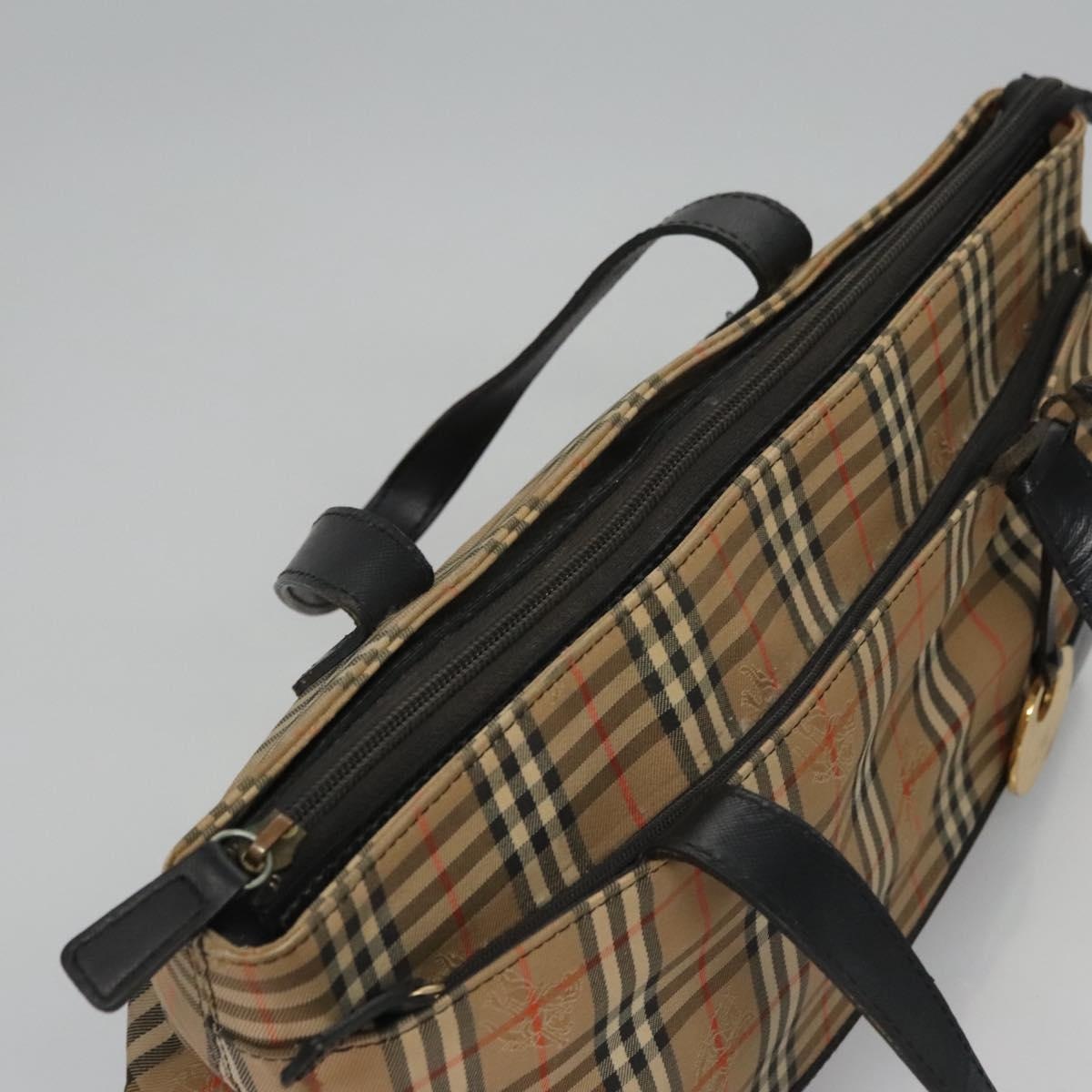 Burberry Nova Check Hand Bag Canvas Leather Beige Black Gold - 6