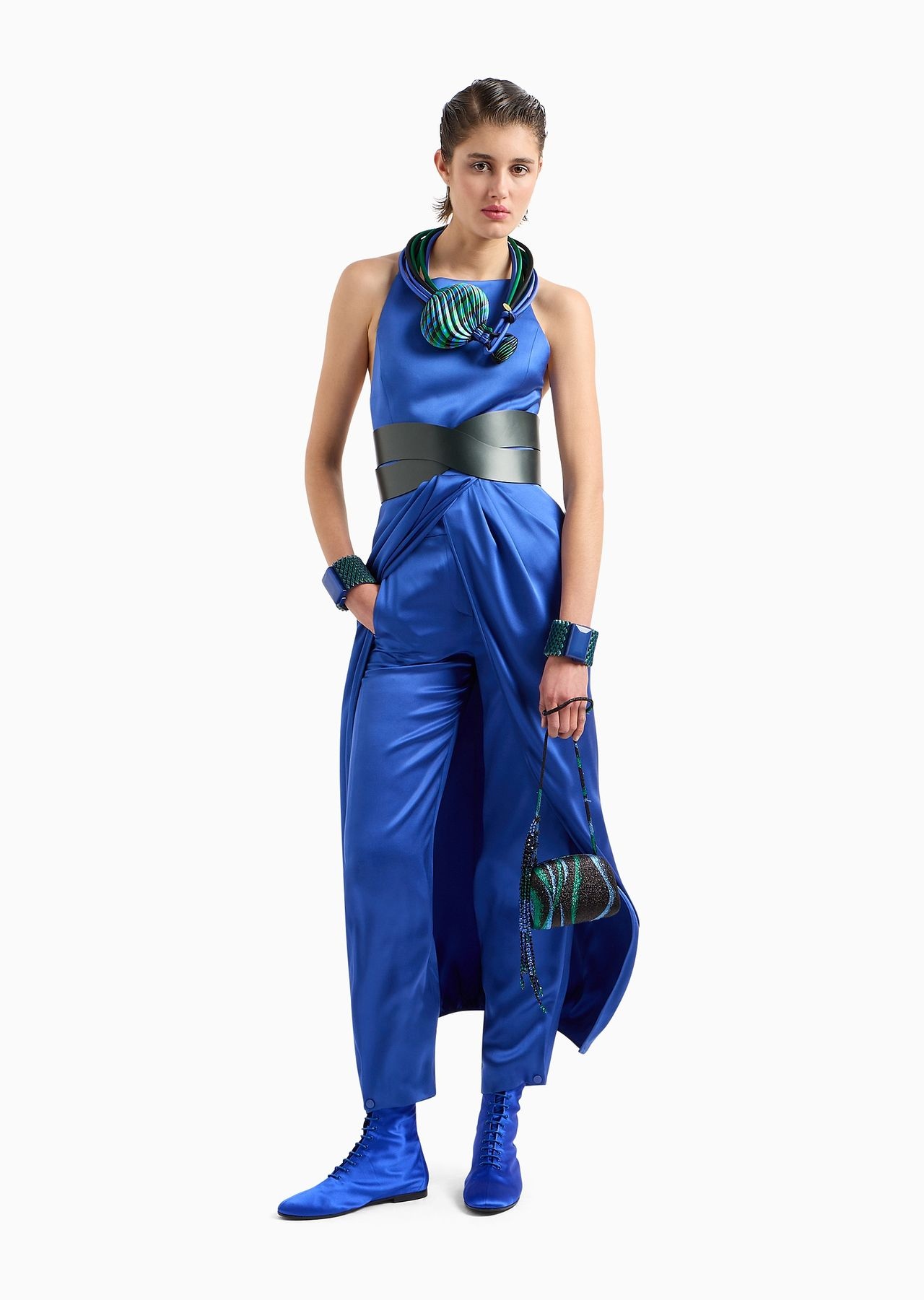 Double-faced silk-satin long dress - 4
