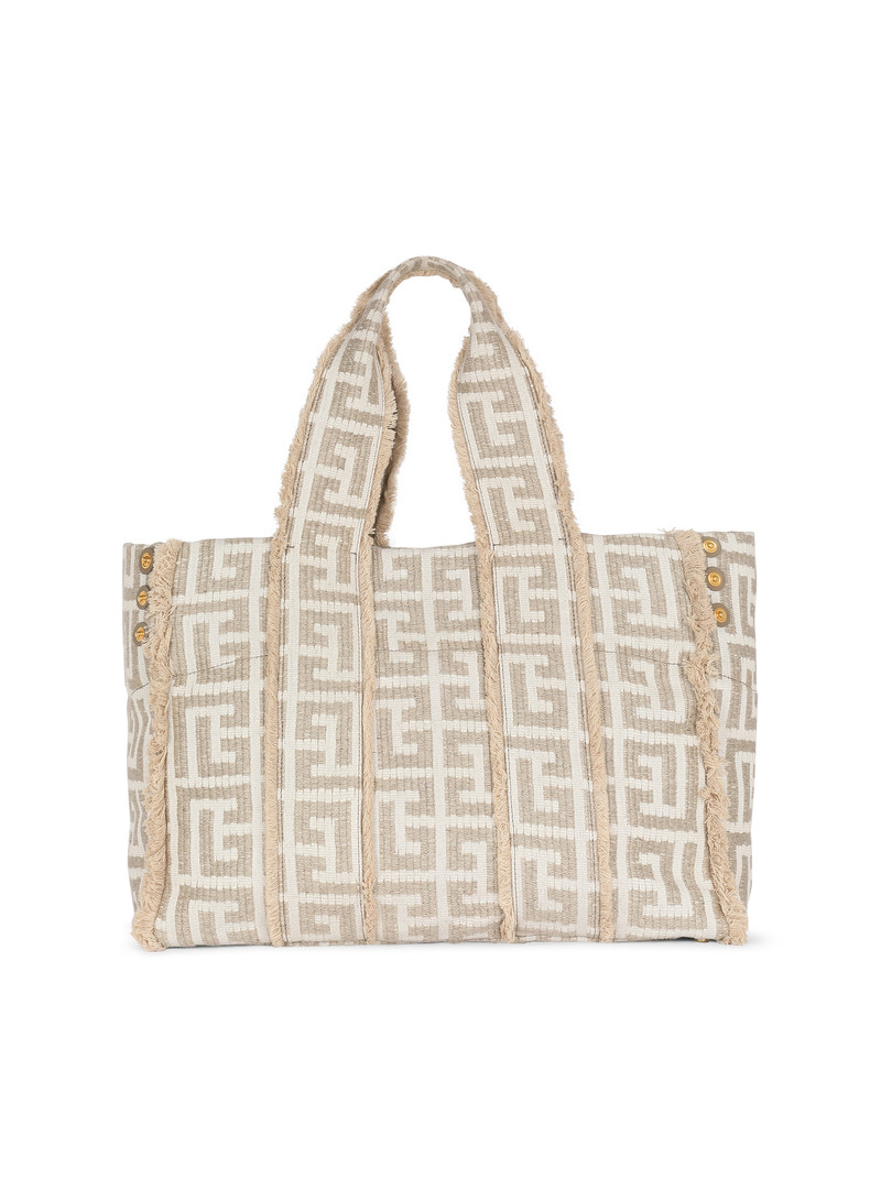 XXL monogrammed raffia tote bag 4