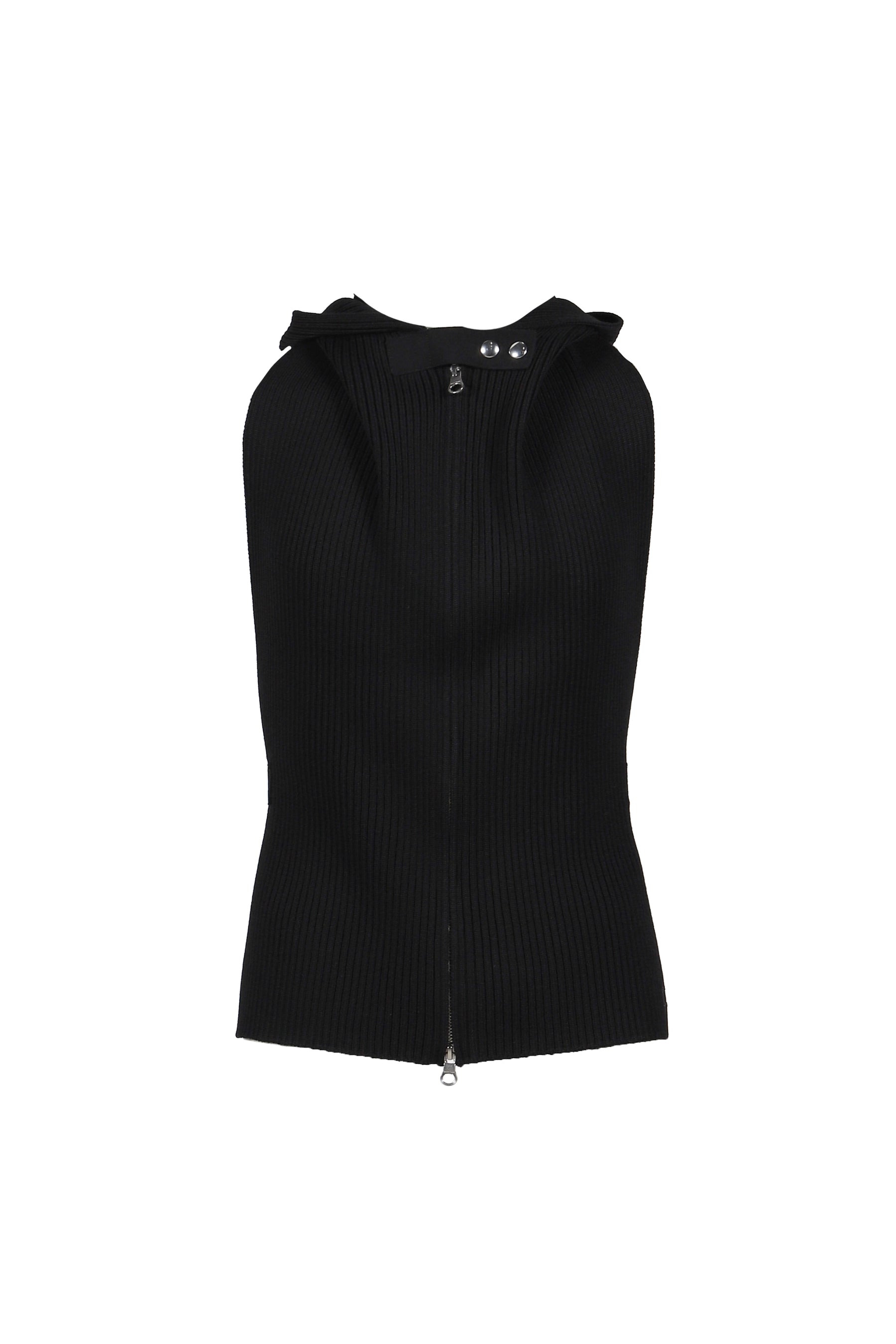 SLEEVELESS ZIPPED WOOL CARDIGAN / BLK - 1